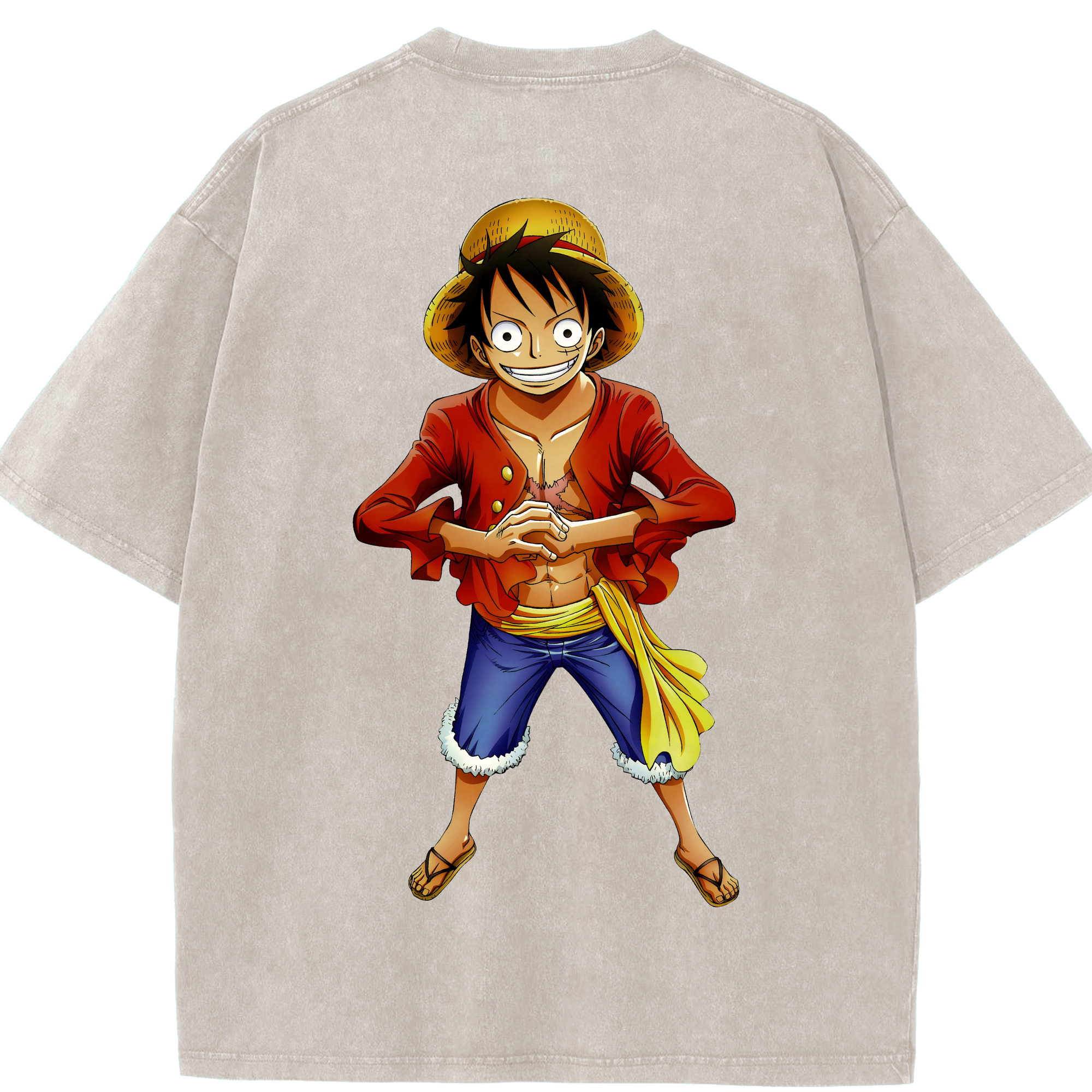 ワンピース モンキー・D・ルフィ ONE PIECE Monkey D. Luffy 綿100% ヴィンテージ風 半袖Tシャツ（背面プリント）