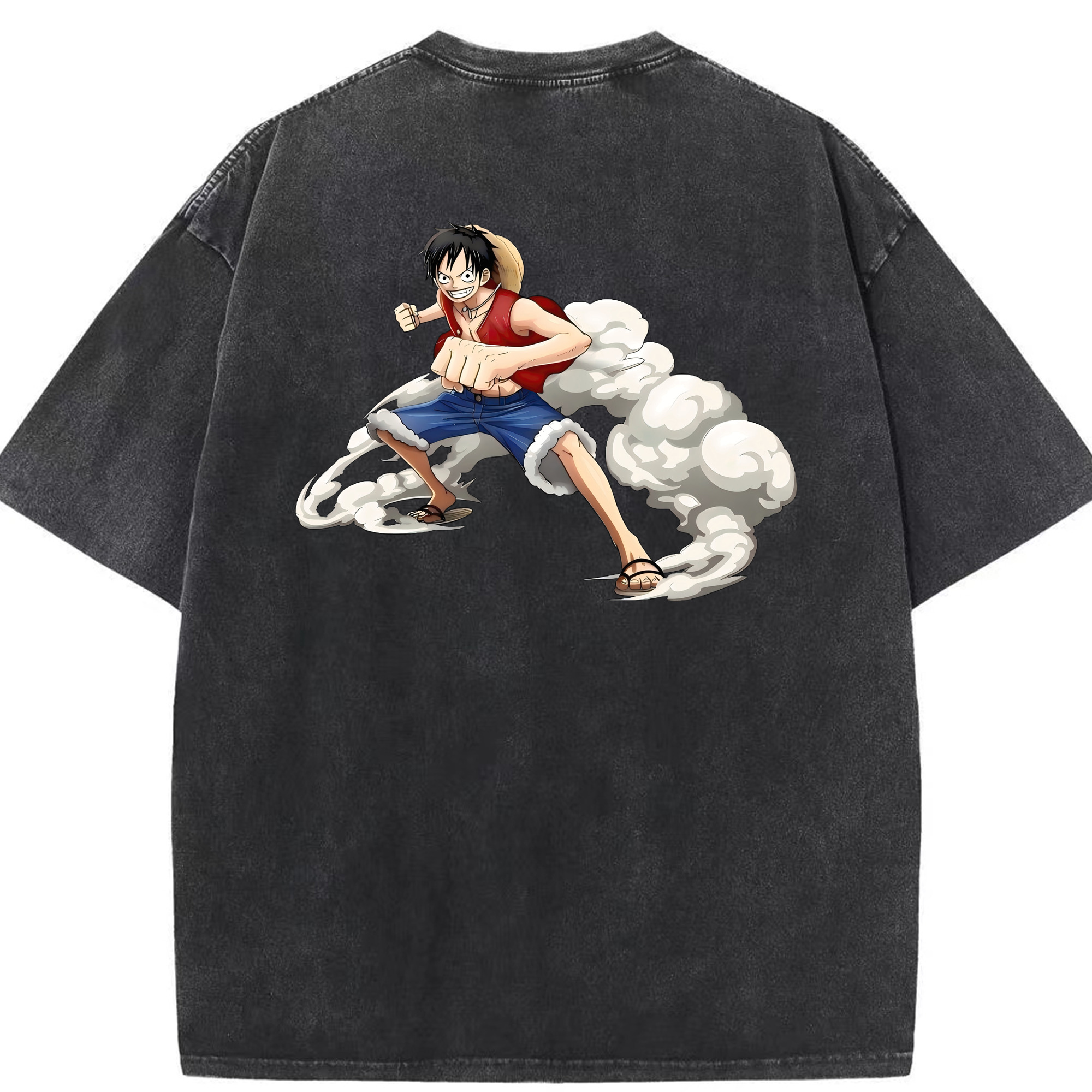 ワンピース モンキー・D・ルフィ ONE PIECE Monkey D. Luffy 綿100% ヴィンテージ風 半袖Tシャツ（背面プリント）