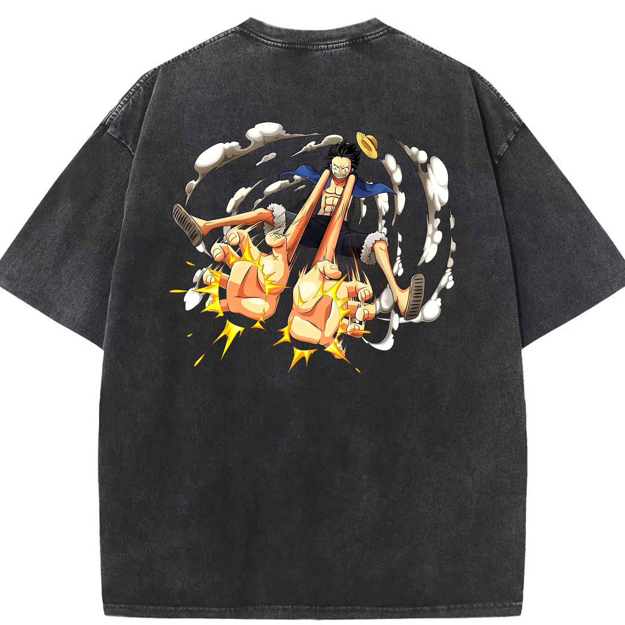 ワンピース モンキー・D・ルフィ ONE PIECE Monkey D. Luffy 綿100% ヴィンテージ風 半袖Tシャツ（背面プリント）
