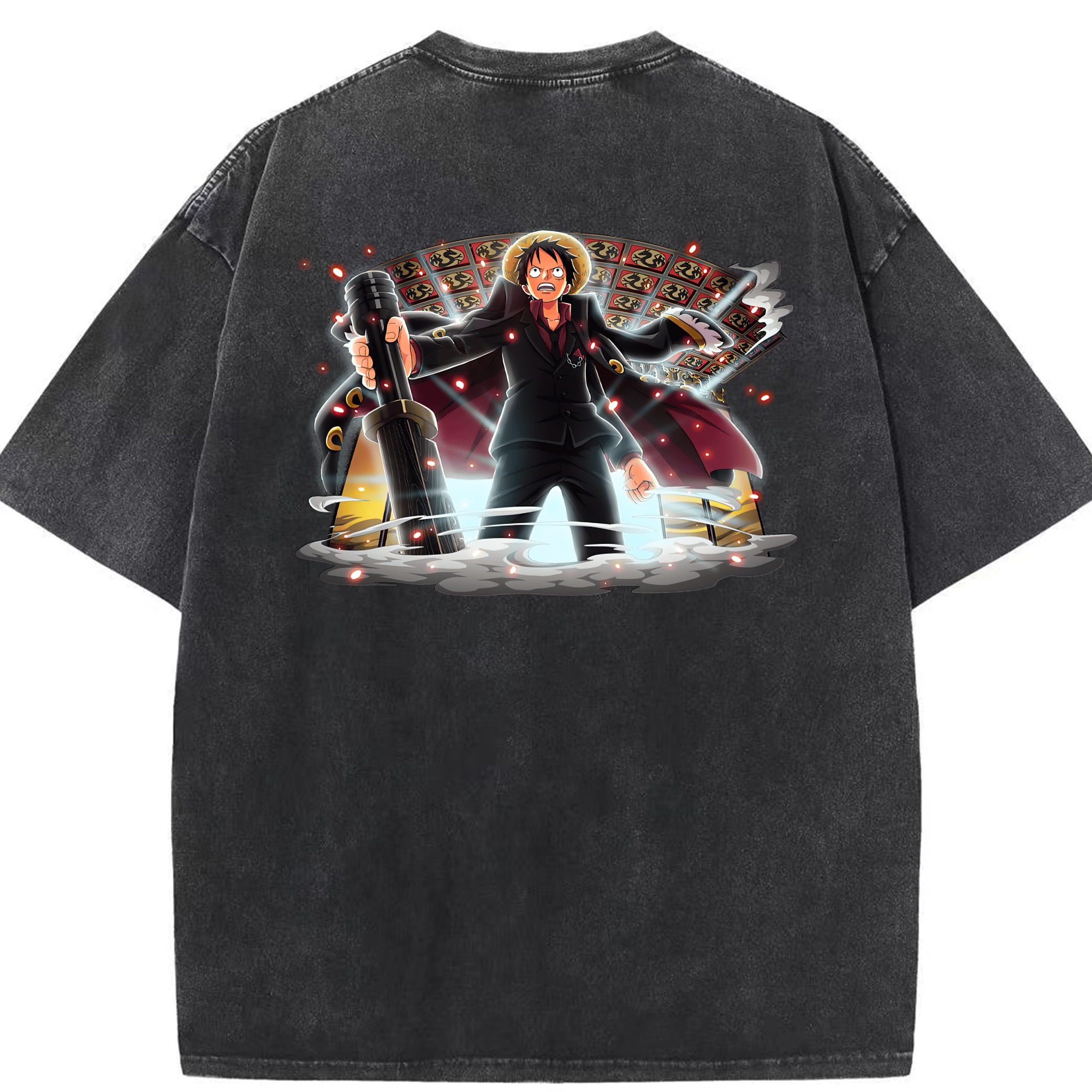 ワンピース モンキー・D・ルフィ ONE PIECE Monkey D. Luffy 綿100% ヴィンテージ風 半袖Tシャツ（背面プリント）