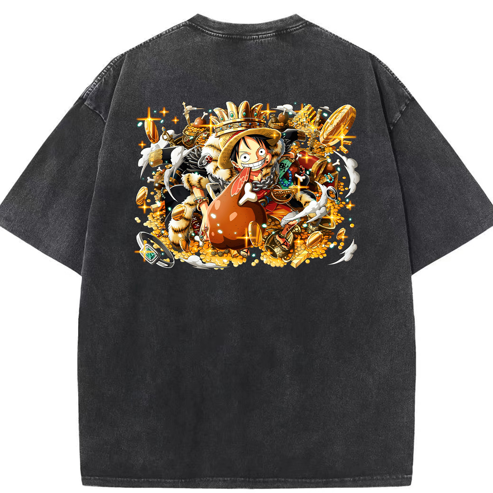 ワンピース モンキー・D・ルフィ ONE PIECE Monkey D. Luffy 綿100% ヴィンテージ風 半袖Tシャツ（背面プリント）
