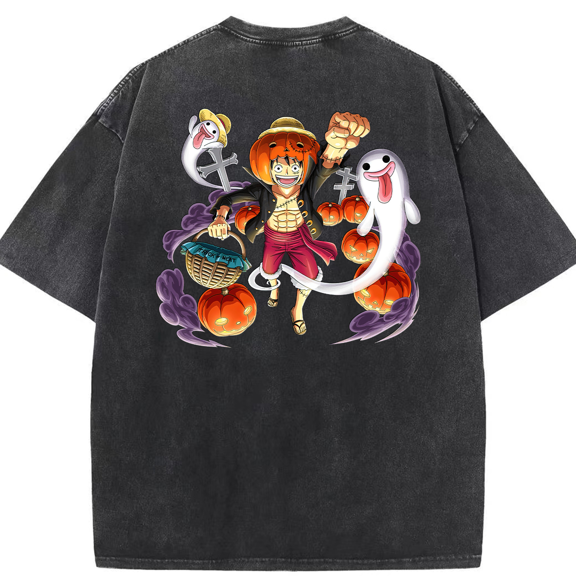 ワンピース モンキー・D・ルフィ ONE PIECE Monkey D. Luffy 綿100% ヴィンテージ風 半袖Tシャツ（背面プリント）