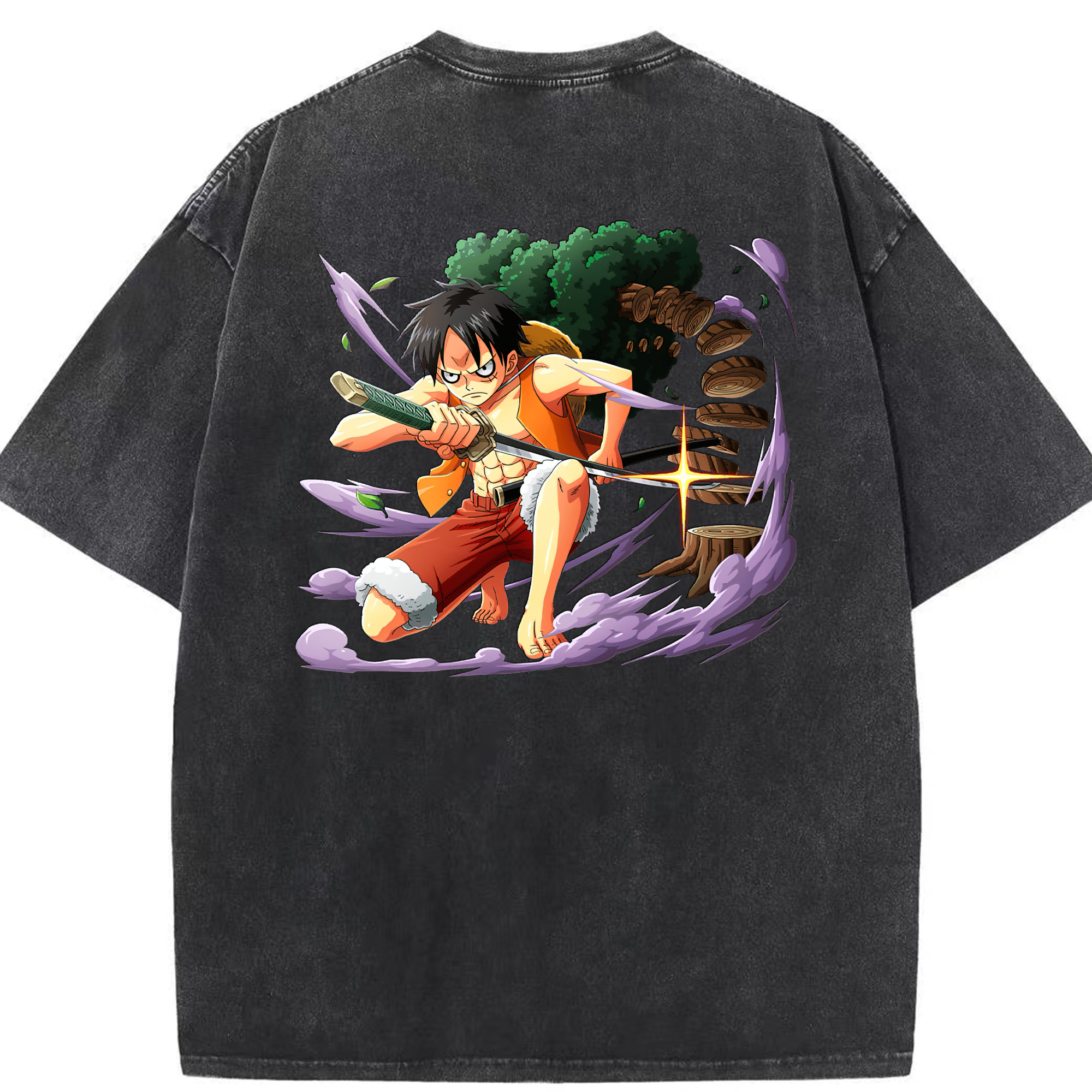 ワンピース モンキー・D・ルフィ ONE PIECE Monkey D. Luffy 綿100% ヴィンテージ風 半袖Tシャツ（背面プリント）