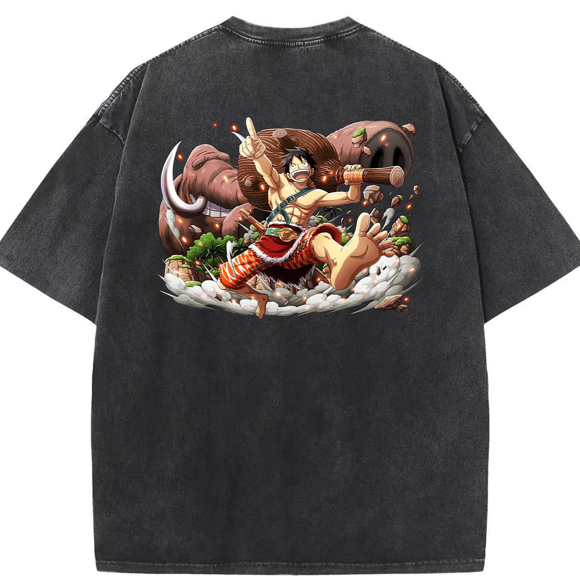 ワンピース モンキー・D・ルフィ ONE PIECE Monkey D. Luffy 綿100% ヴィンテージ風 半袖Tシャツ（背面プリント）