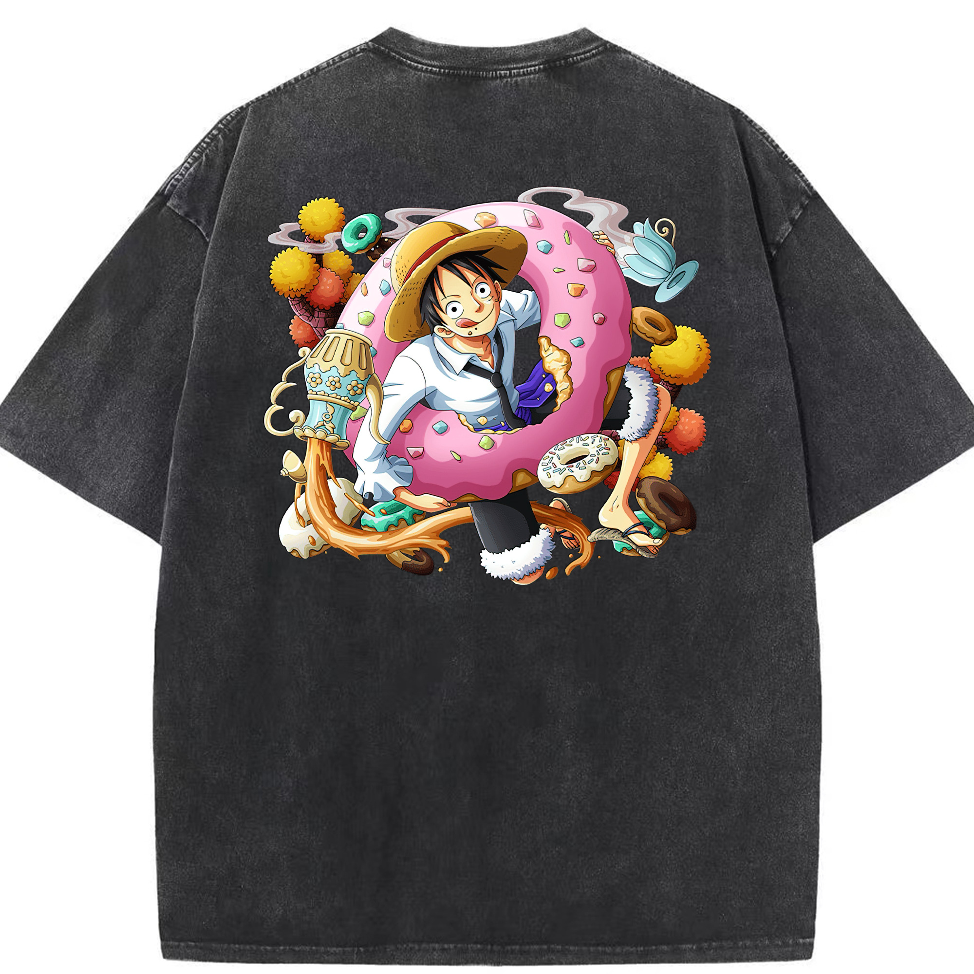 ワンピース モンキー・D・ルフィ ONE PIECE Monkey D. Luffy 綿100% ヴィンテージ風 半袖Tシャツ（背面プリント）