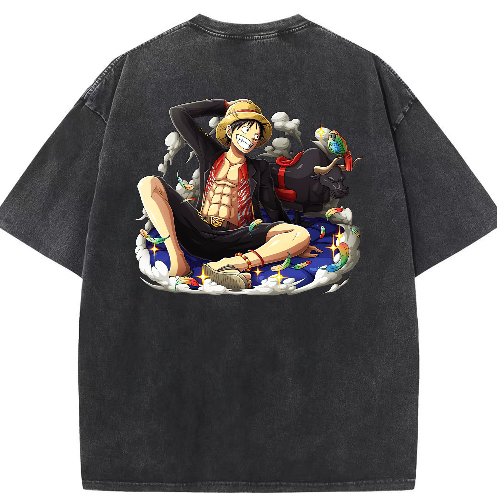 ワンピース モンキー・D・ルフィ ONE PIECE Monkey D. Luffy 綿100% ヴィンテージ風 半袖Tシャツ（背面プリント）