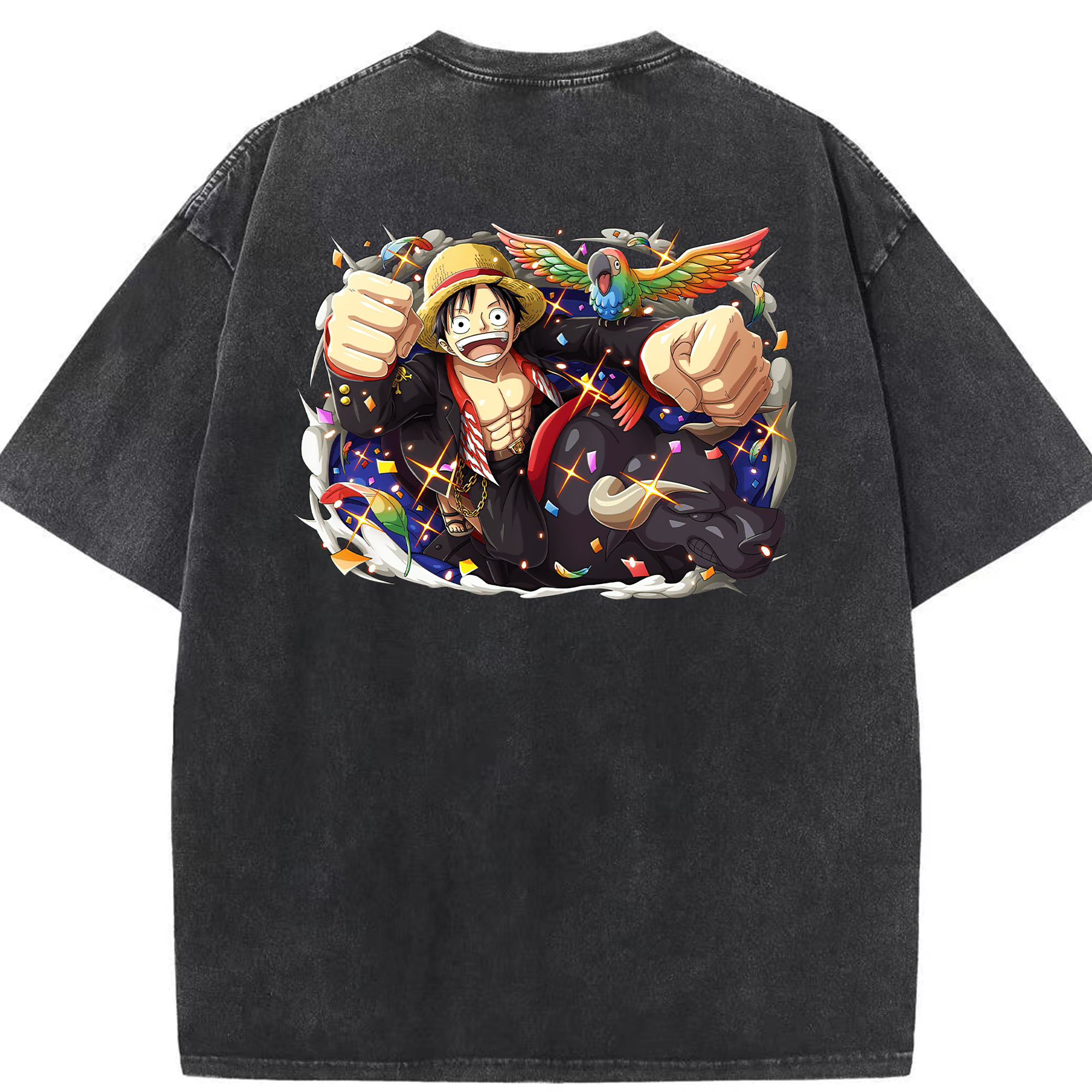 ワンピース モンキー・D・ルフィ ONE PIECE Monkey D. Luffy 綿100% ヴィンテージ風 半袖Tシャツ（背面プリント）