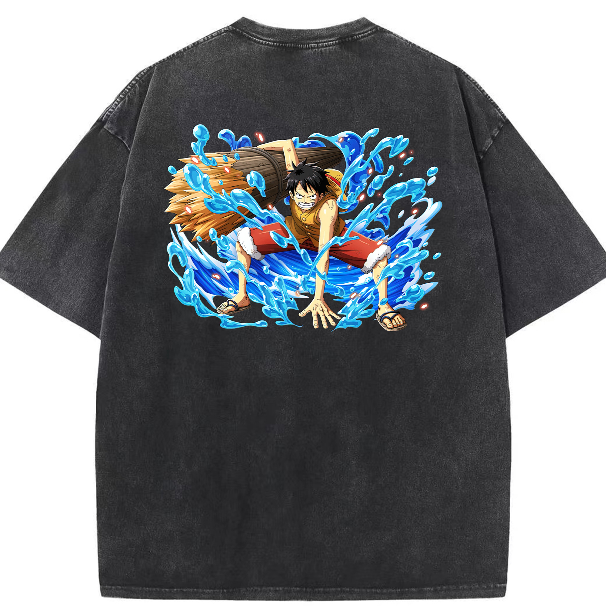 ワンピース モンキー・D・ルフィ ONE PIECE Monkey D. Luffy 綿100% ヴィンテージ風 半袖Tシャツ（背面プリント）