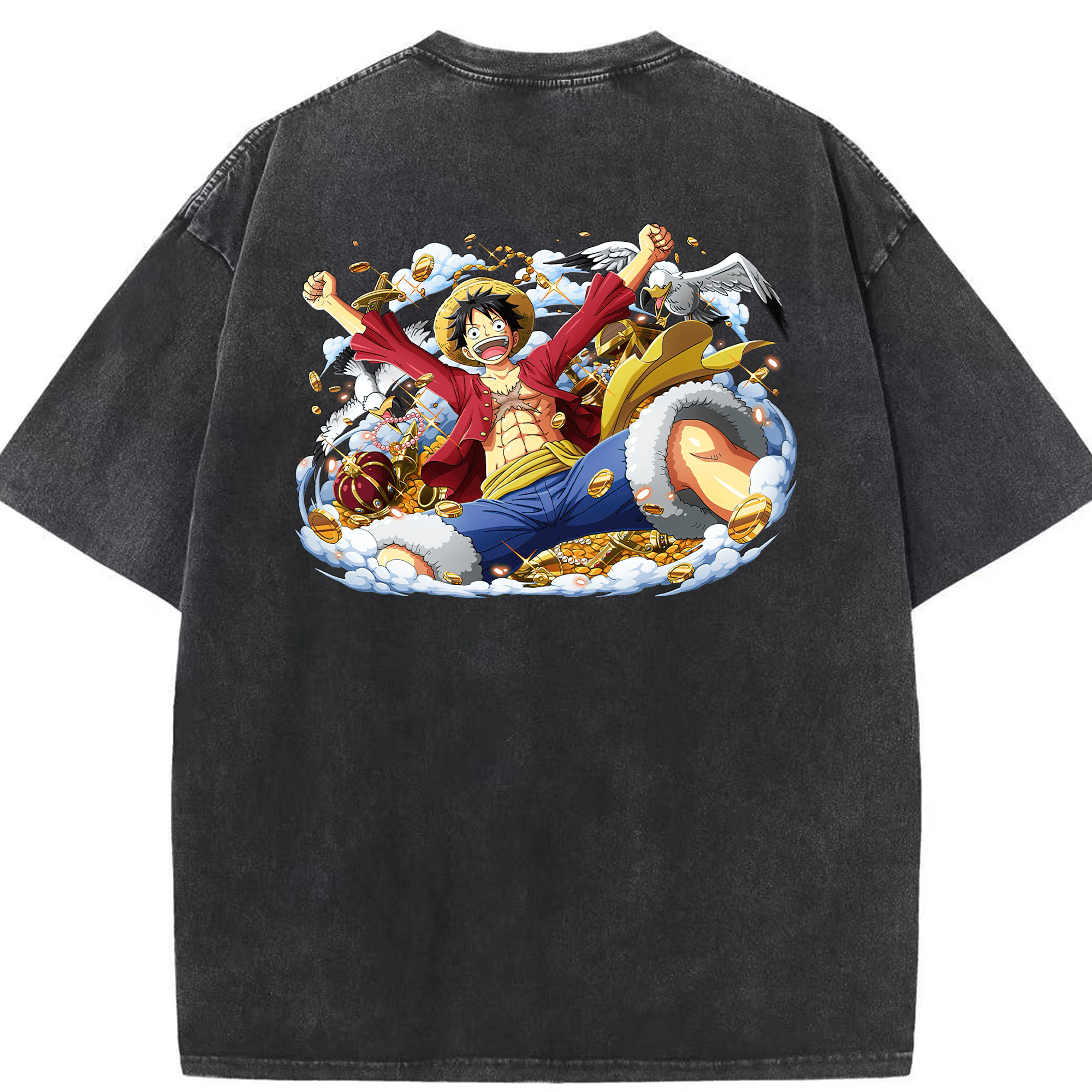 ワンピース モンキー・D・ルフィ ONE PIECE Monkey D. Luffy 綿100% ヴィンテージ風 半袖Tシャツ（背面プリント）