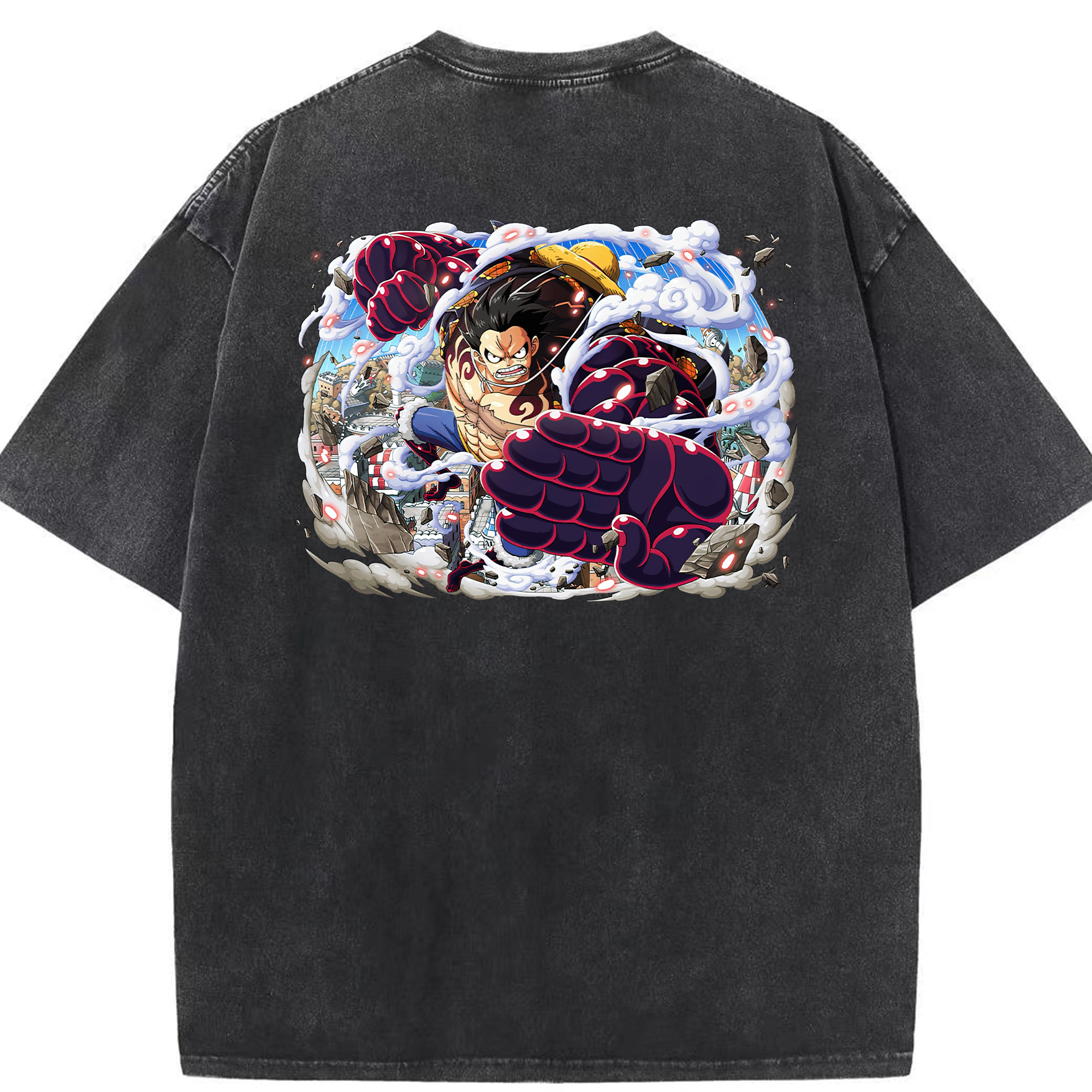 ワンピース モンキー・D・ルフィ ONE PIECE Monkey D. Luffy 綿100% ヴィンテージ風 半袖Tシャツ（背面プリント）