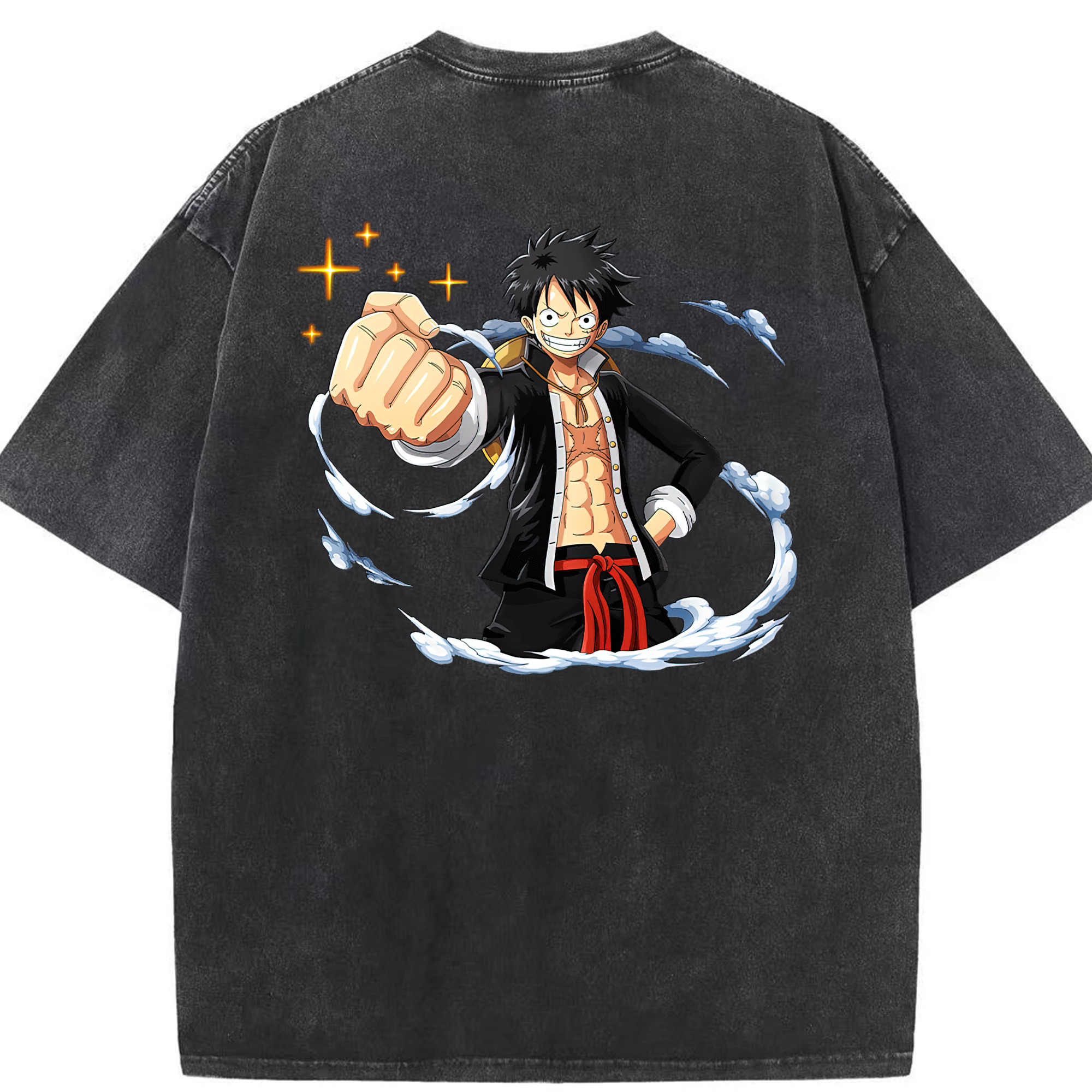 ワンピース モンキー・D・ルフィ ONE PIECE Monkey D. Luffy 綿100% ヴィンテージ風 半袖Tシャツ（背面プリント）