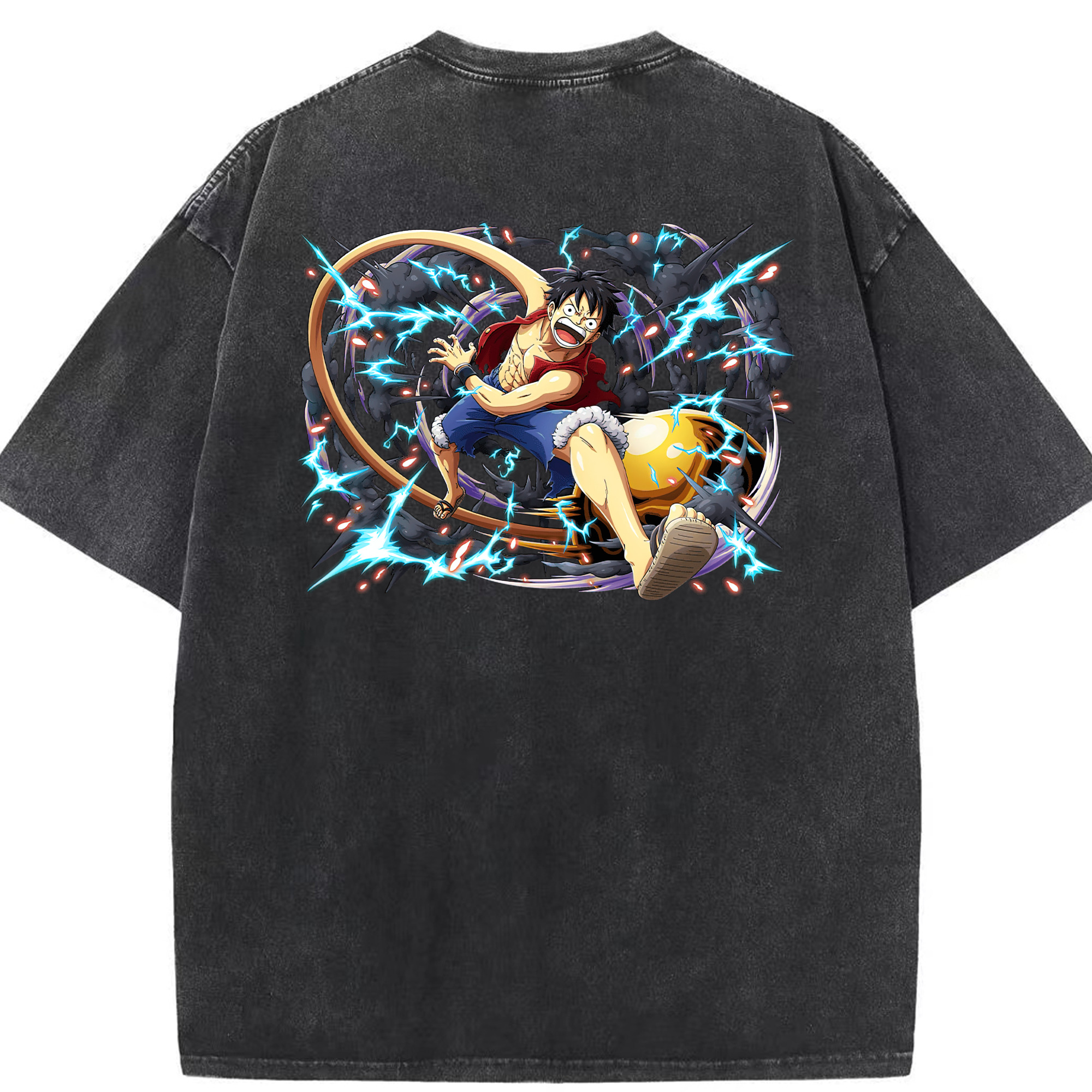 ワンピース モンキー・D・ルフィ ONE PIECE Monkey D. Luffy 綿100% ヴィンテージ風 半袖Tシャツ（背面プリント）