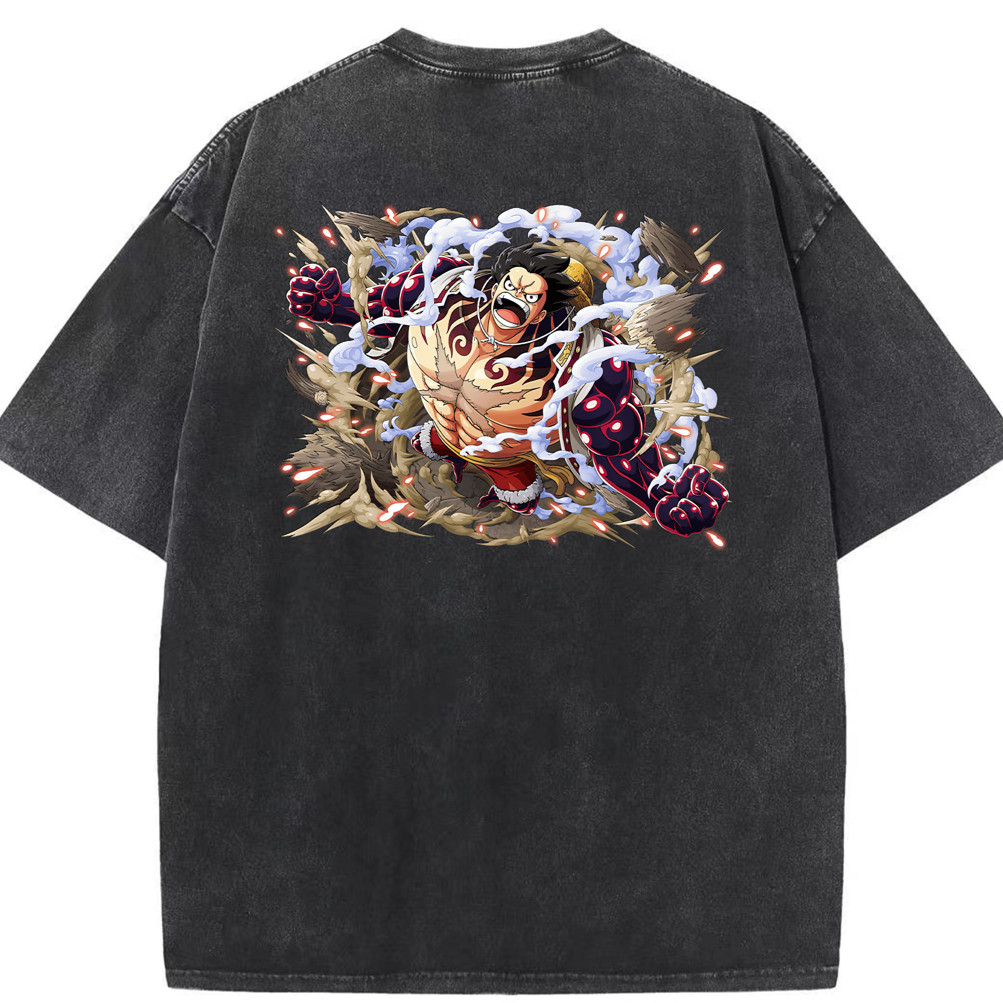 ワンピース モンキー・D・ルフィ ONE PIECE Monkey D. Luffy 綿100% ヴィンテージ風 半袖Tシャツ（背面プリント）
