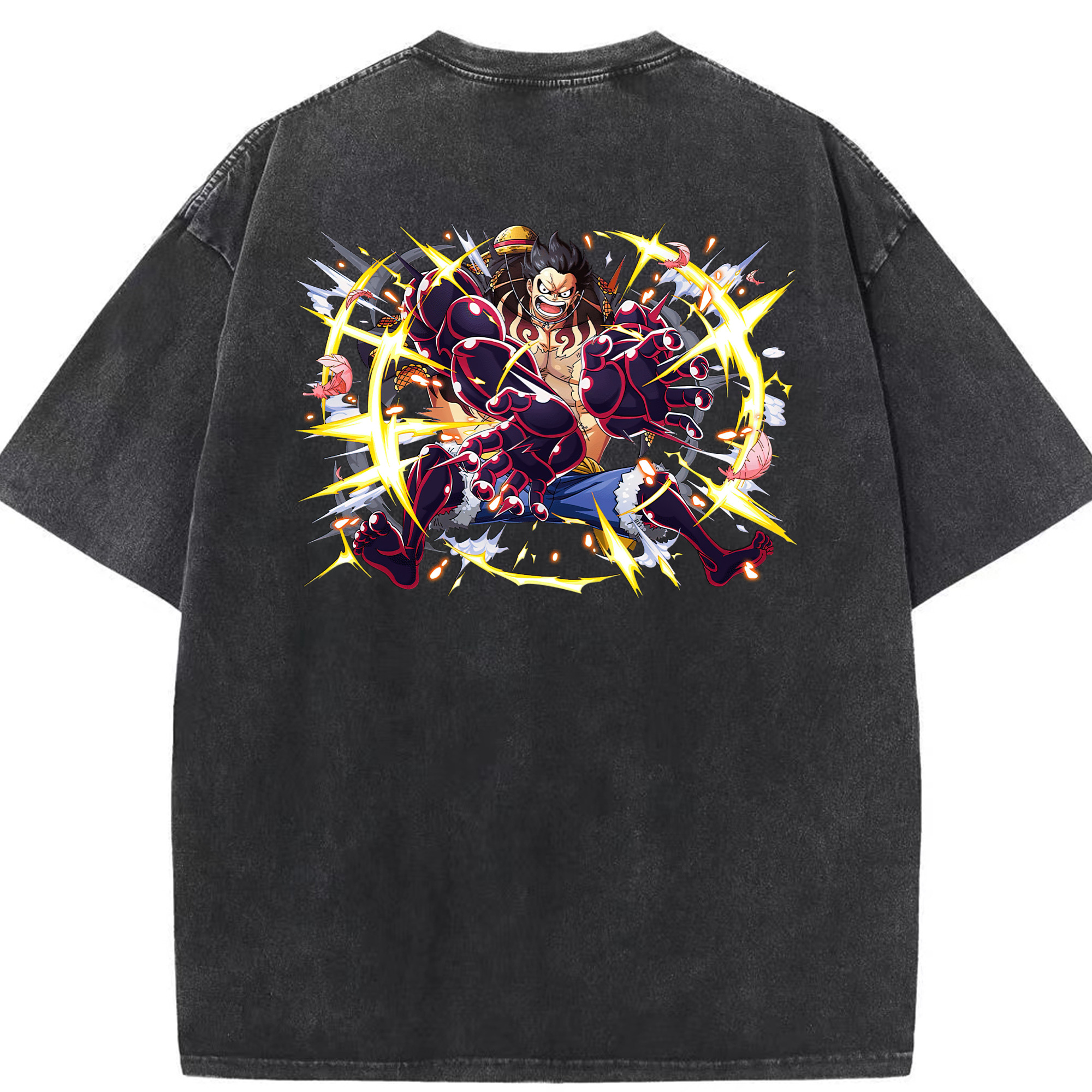 ワンピース モンキー・D・ルフィ ONE PIECE Monkey D. Luffy 綿100% ヴィンテージ風 半袖Tシャツ（背面プリント）