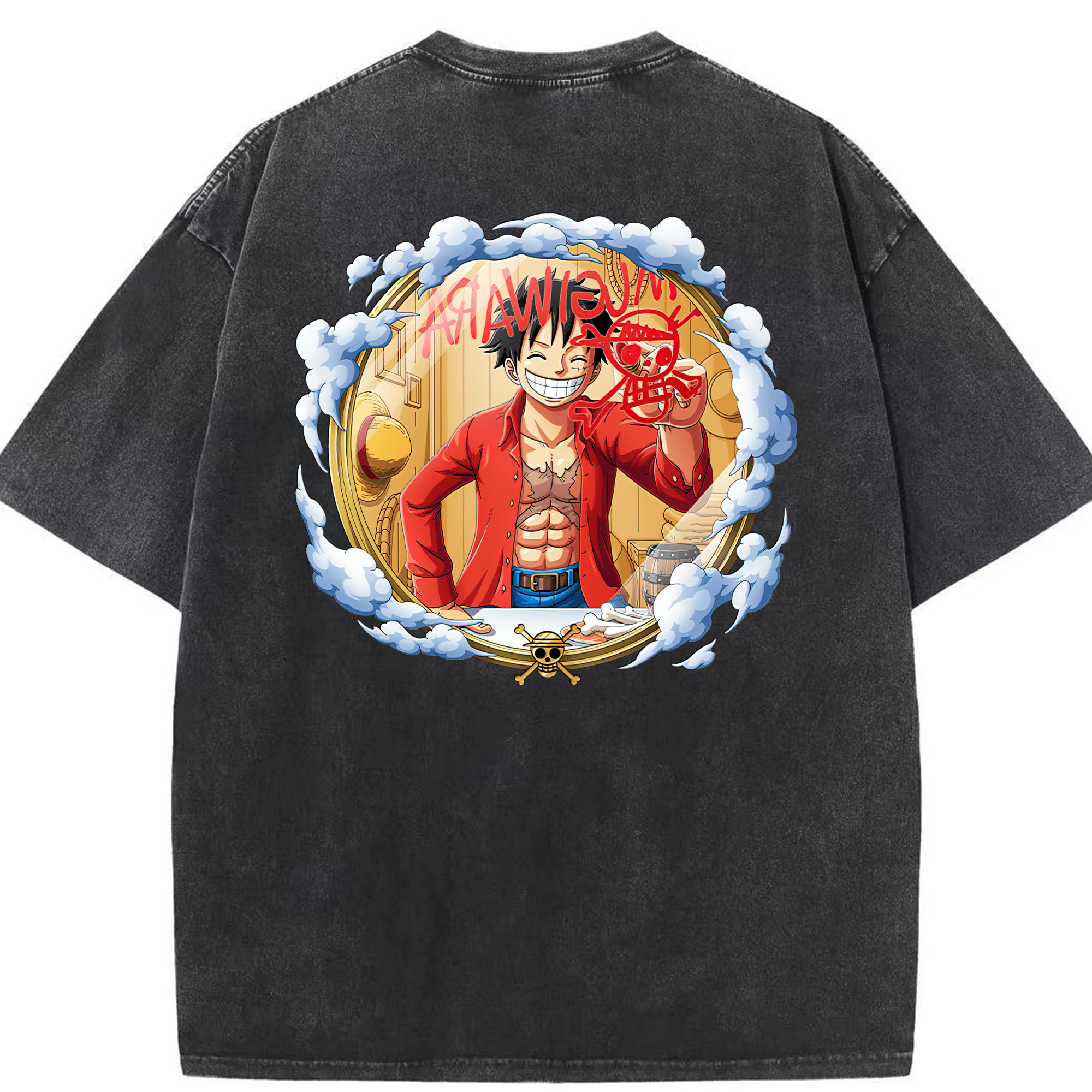 ワンピース モンキー・D・ルフィ ONE PIECE Monkey D. Luffy 綿100% ヴィンテージ風 半袖Tシャツ（背面プリント）