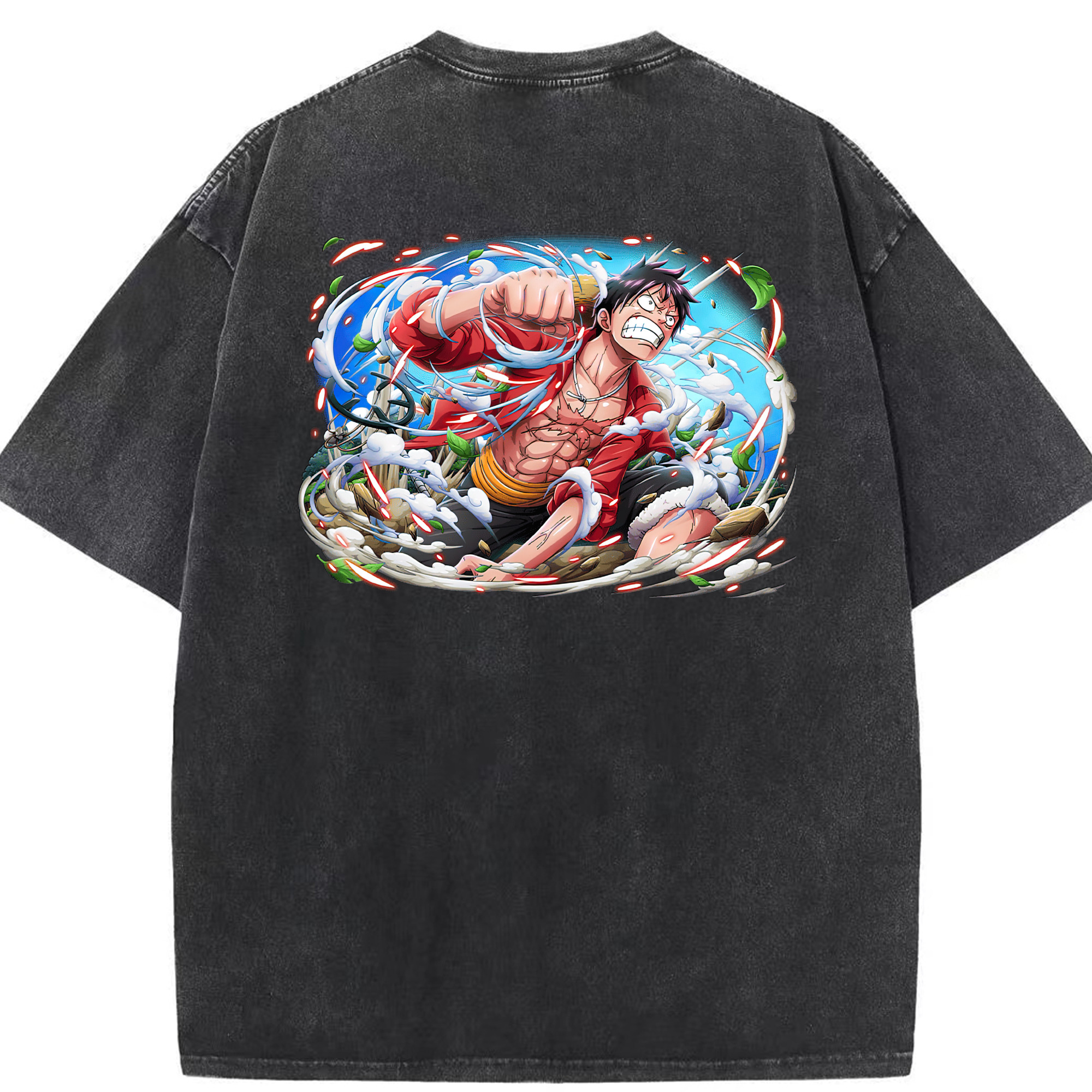 ワンピース モンキー・D・ルフィ ONE PIECE Monkey D. Luffy 綿100% ヴィンテージ風 半袖Tシャツ（背面プリント）