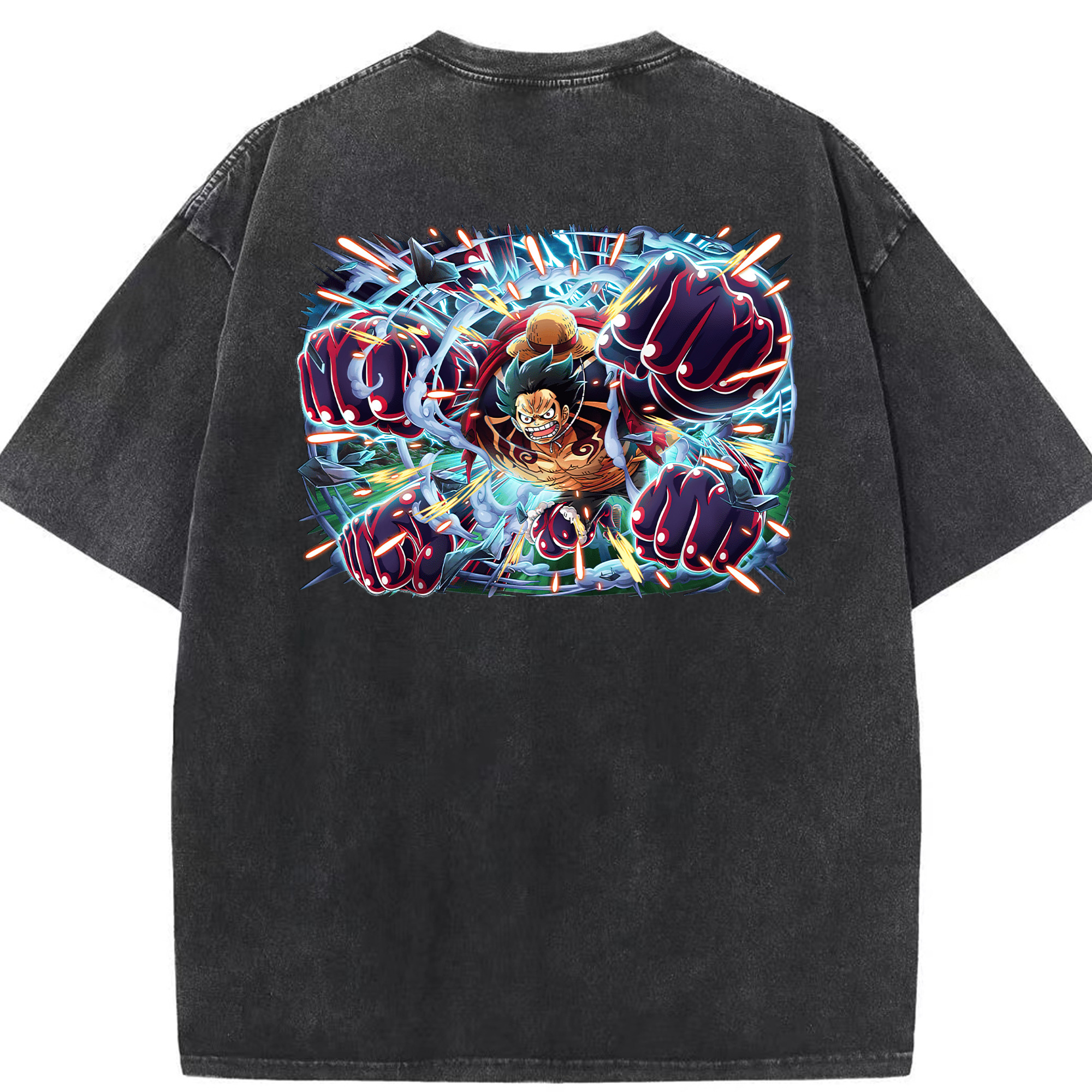 ワンピース モンキー・D・ルフィ ONE PIECE Monkey D. Luffy 綿100% ヴィンテージ風 半袖Tシャツ（背面プリント）