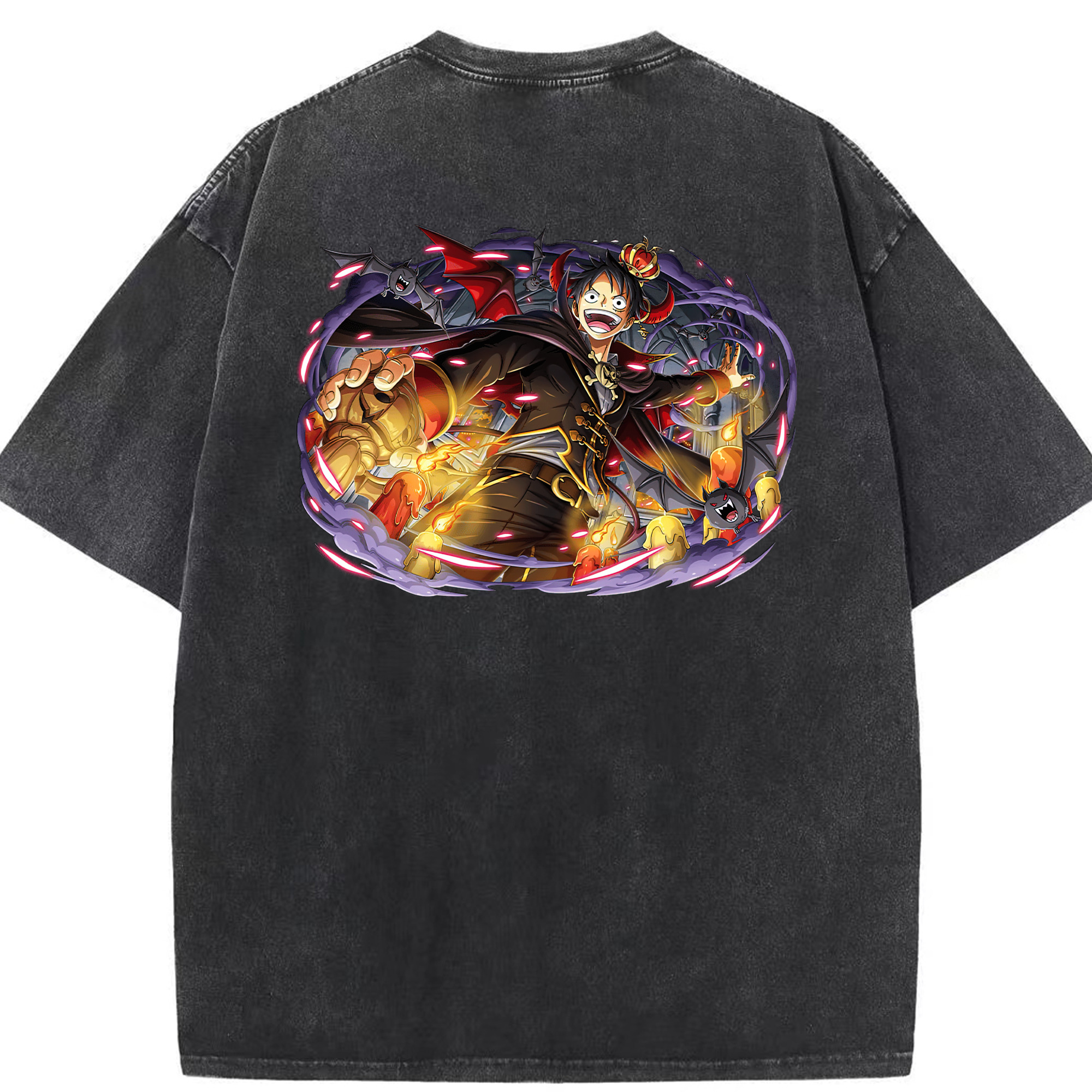ワンピース モンキー・D・ルフィ ONE PIECE Monkey D. Luffy 綿100% ヴィンテージ風 半袖Tシャツ（背面プリント）