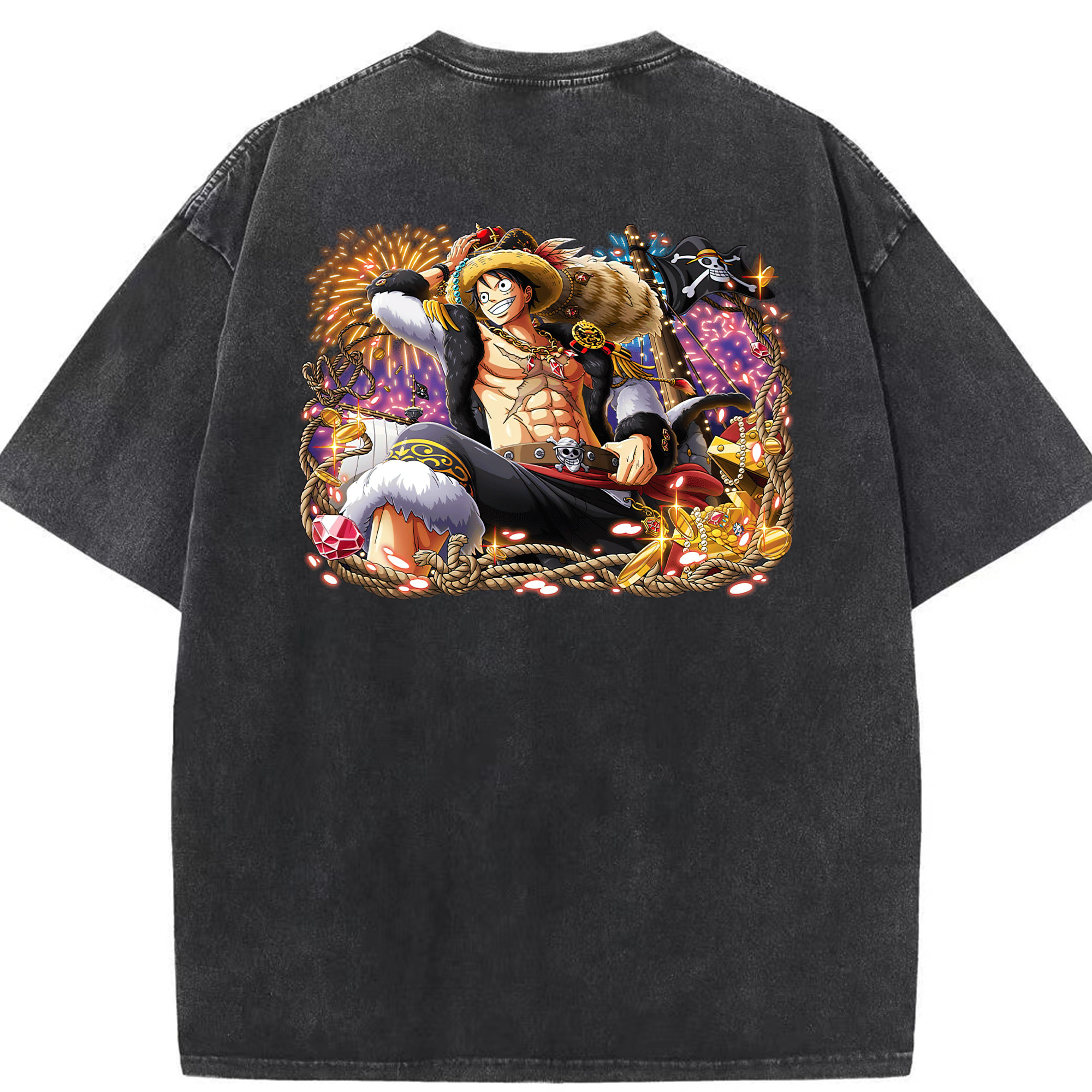 ワンピース モンキー・D・ルフィ ONE PIECE Monkey D. Luffy 綿100% ヴィンテージ風 半袖Tシャツ（背面プリント）