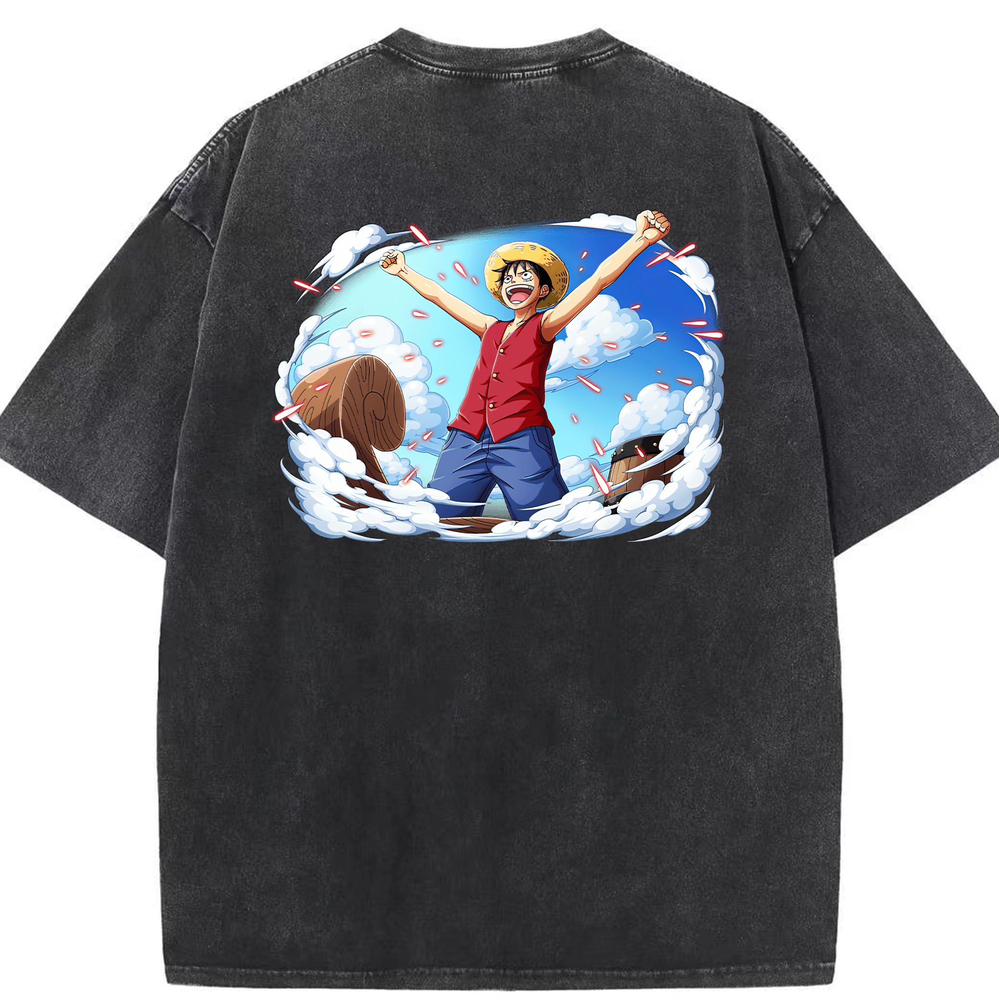 ワンピース モンキー・D・ルフィ ONE PIECE Monkey D. Luffy 綿100% ヴィンテージ風 半袖Tシャツ（背面プリント）