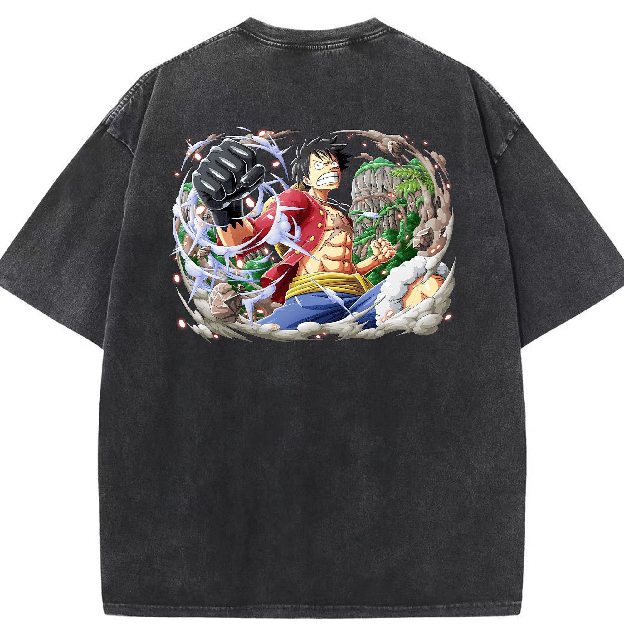 ワンピース モンキー・D・ルフィ ONE PIECE Monkey D. Luffy 綿100% ヴィンテージ風 半袖Tシャツ（背面プリント）