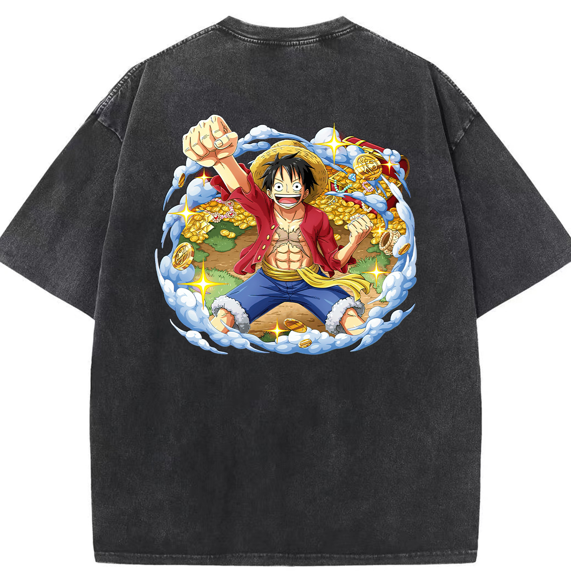 ワンピース モンキー・D・ルフィ ONE PIECE Monkey D. Luffy 綿100% ヴィンテージ風 半袖Tシャツ（背面プリント）