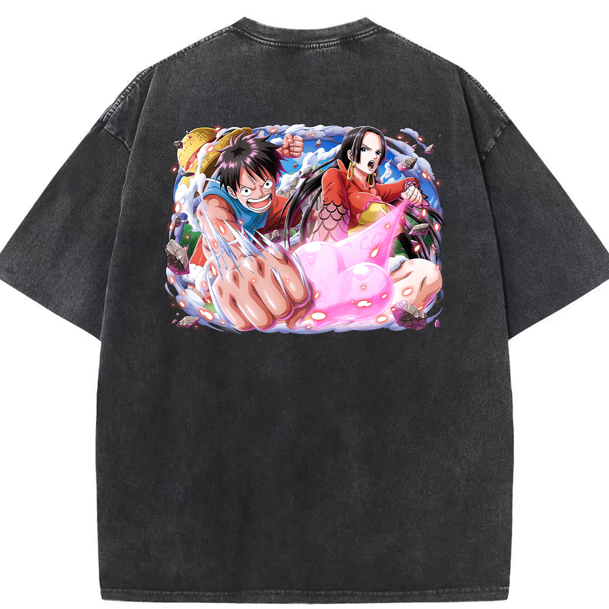 ワンピース モンキー・D・ルフィ ONE PIECE Monkey D. Luffy 綿100% ヴィンテージ風 半袖Tシャツ（背面プリント）