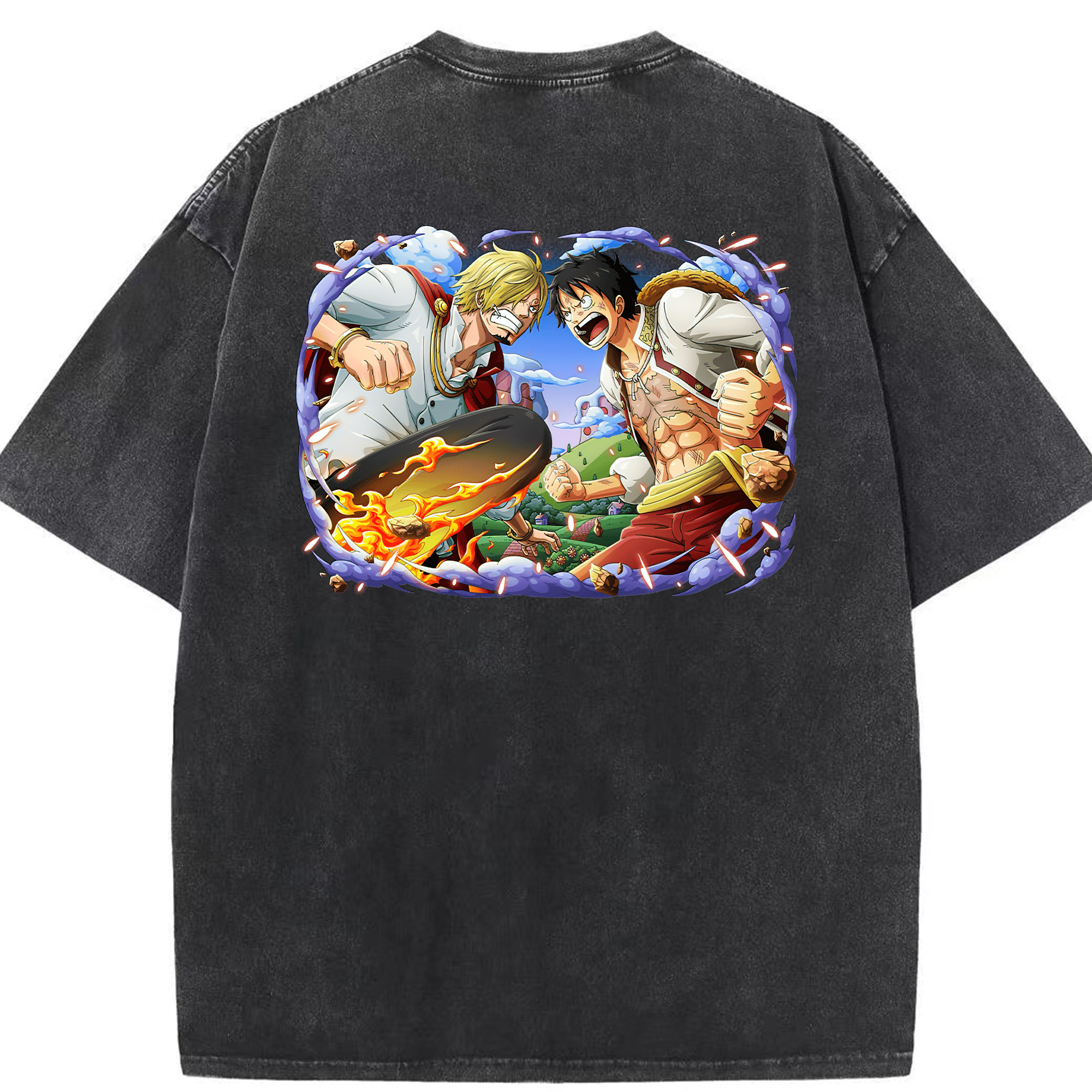 ワンピース モンキー・D・ルフィ ONE PIECE Monkey D. Luffy 綿100% ヴィンテージ風 半袖Tシャツ（背面プリント）