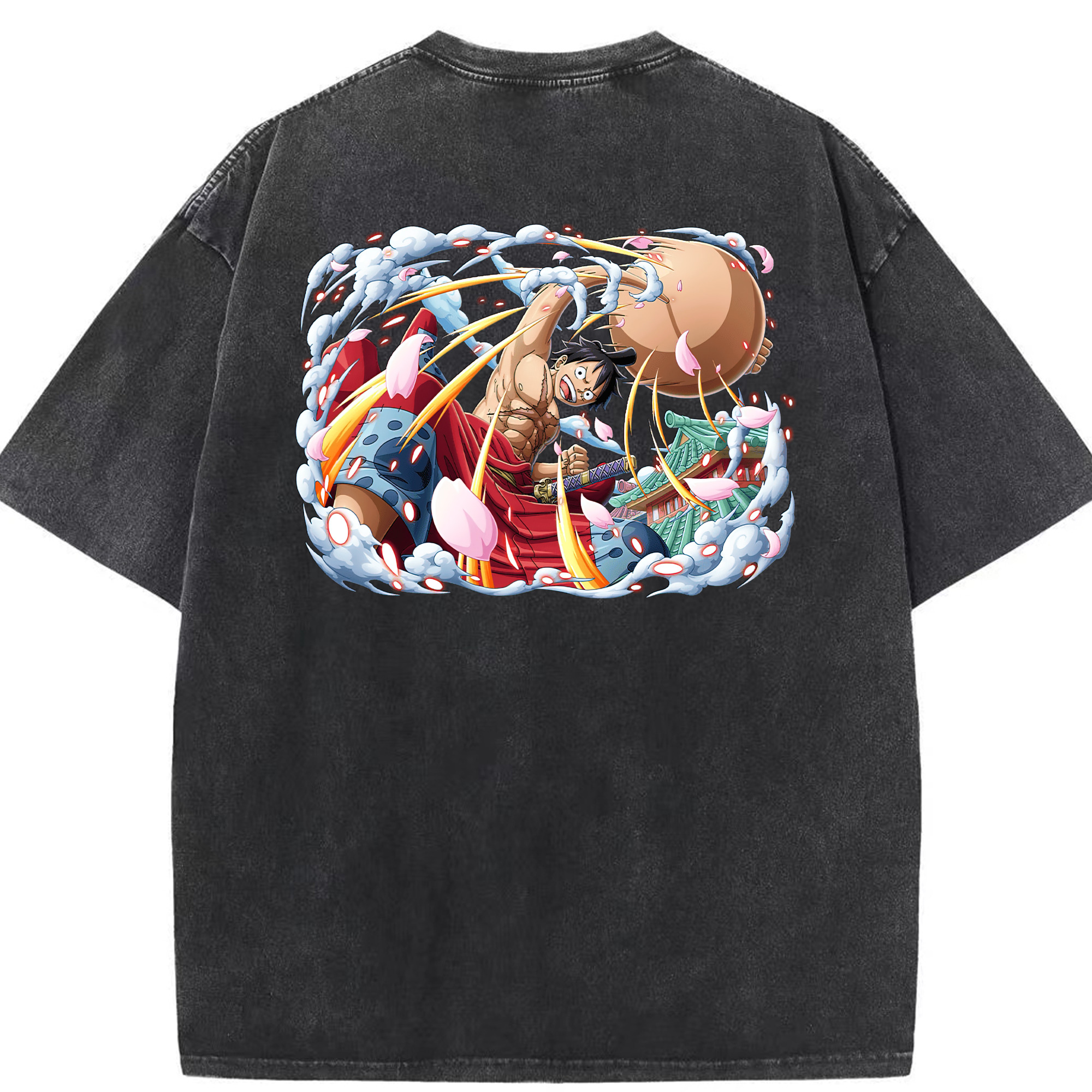 ワンピース モンキー・D・ルフィ ONE PIECE Monkey D. Luffy 綿100% ヴィンテージ風 半袖Tシャツ（背面プリント）