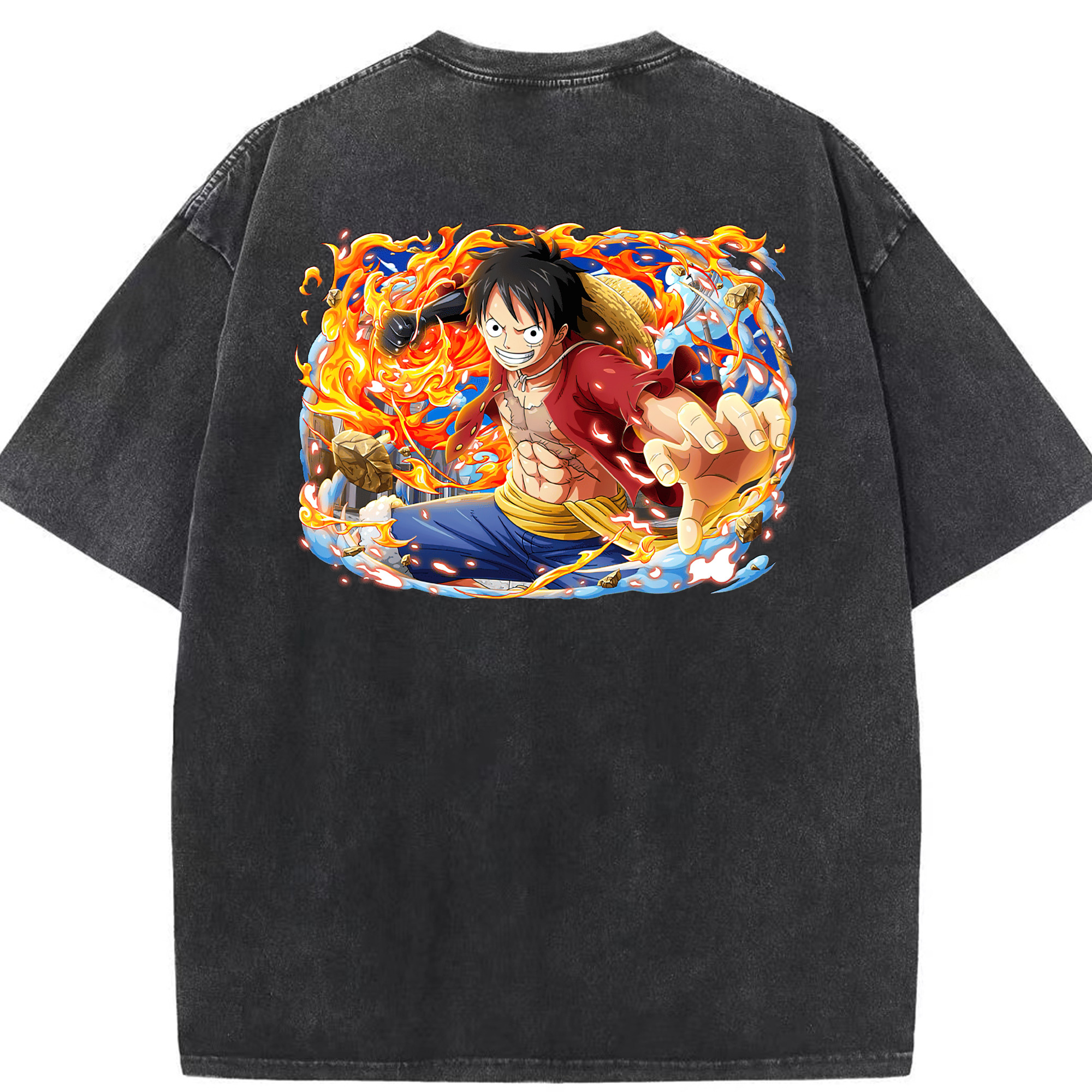 ワンピース モンキー・D・ルフィ ONE PIECE Monkey D. Luffy 綿100% ヴィンテージ風 半袖Tシャツ（背面プリント）