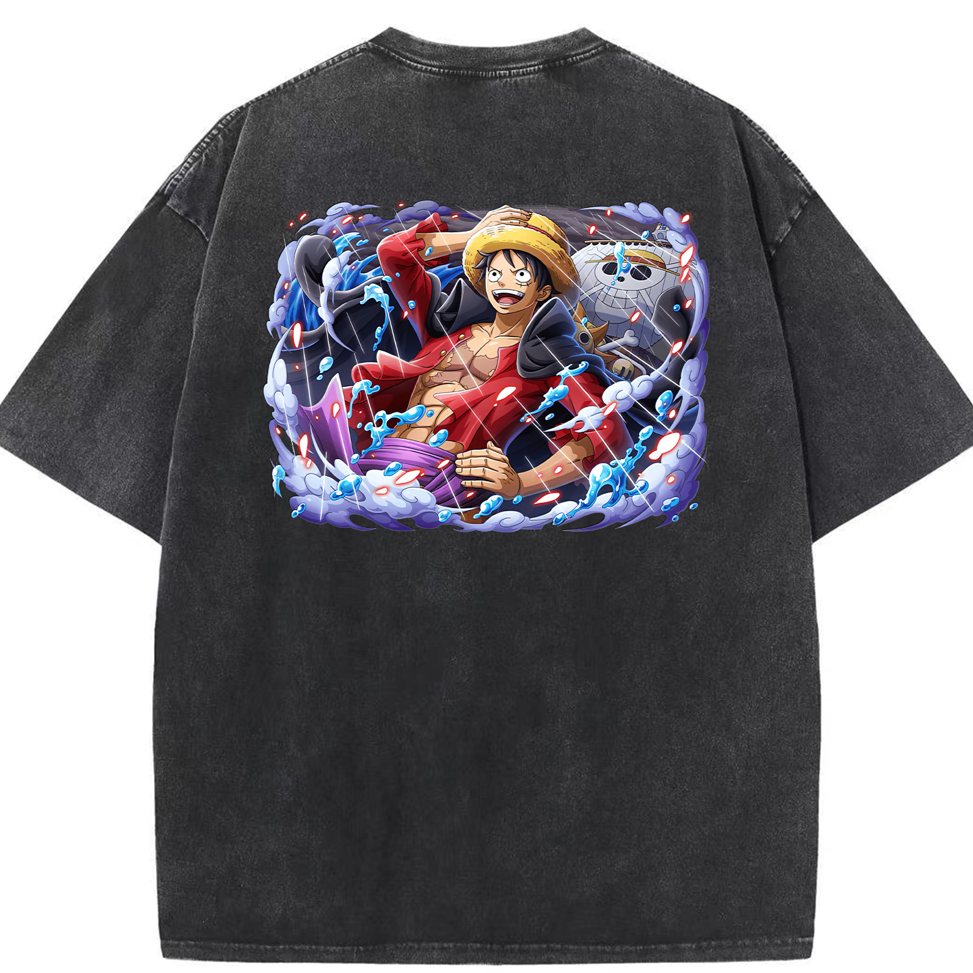 ワンピース モンキー・D・ルフィ ONE PIECE Monkey D. Luffy 綿100% ヴィンテージ風 半袖Tシャツ（背面プリント）