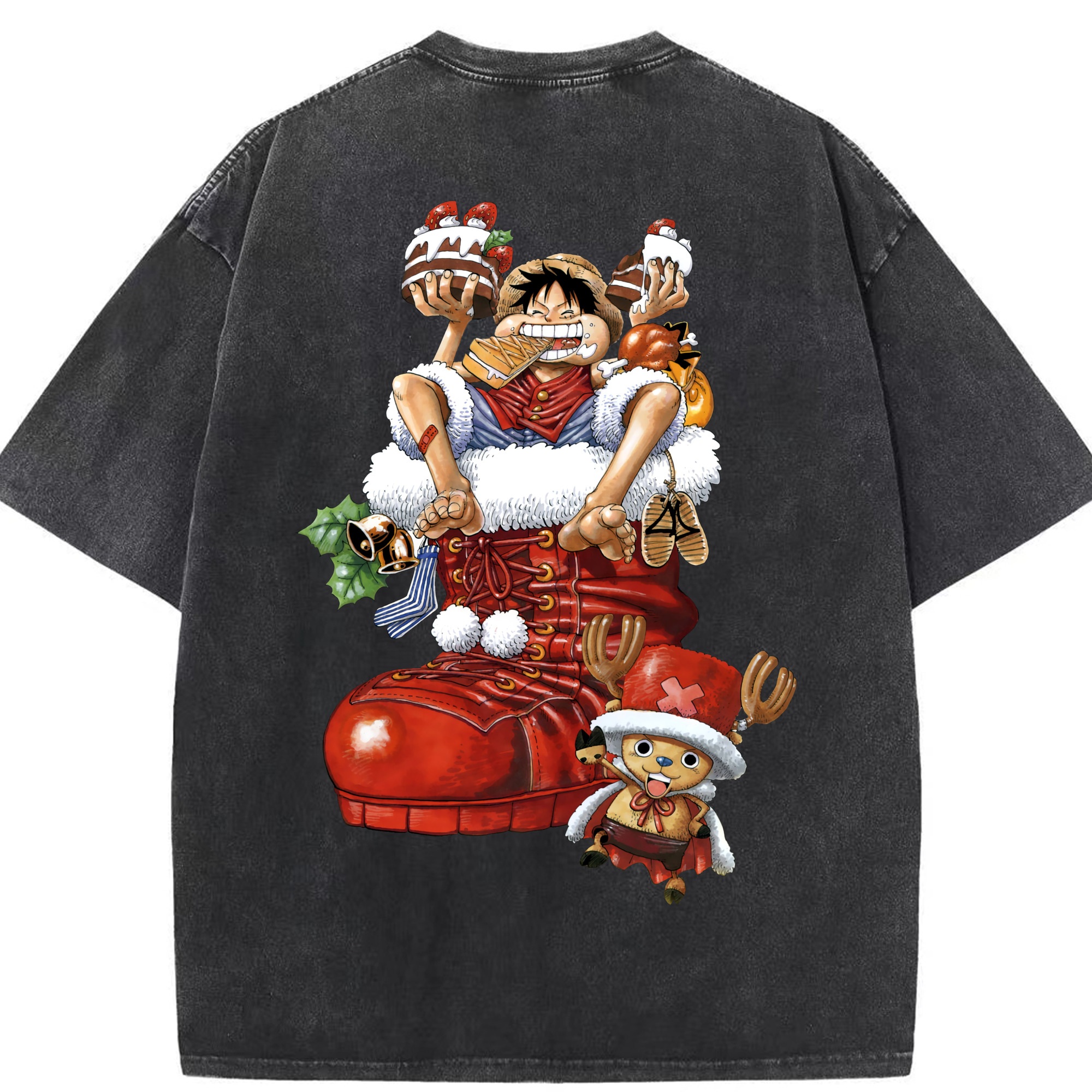 ワンピース モンキー・D・ルフィ ONE PIECE Monkey D. Luffy 綿100% ヴィンテージ風 半袖Tシャツ（背面プリント）