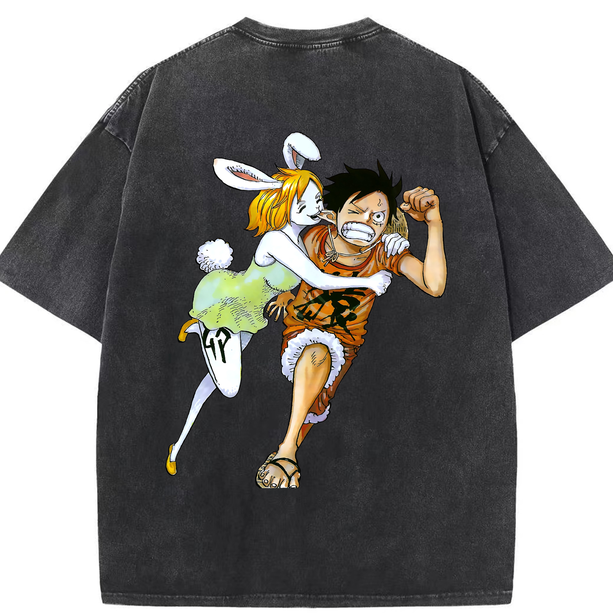 ワンピース モンキー・D・ルフィ ONE PIECE Monkey D. Luffy 綿100% ヴィンテージ風 半袖Tシャツ（背面プリント）