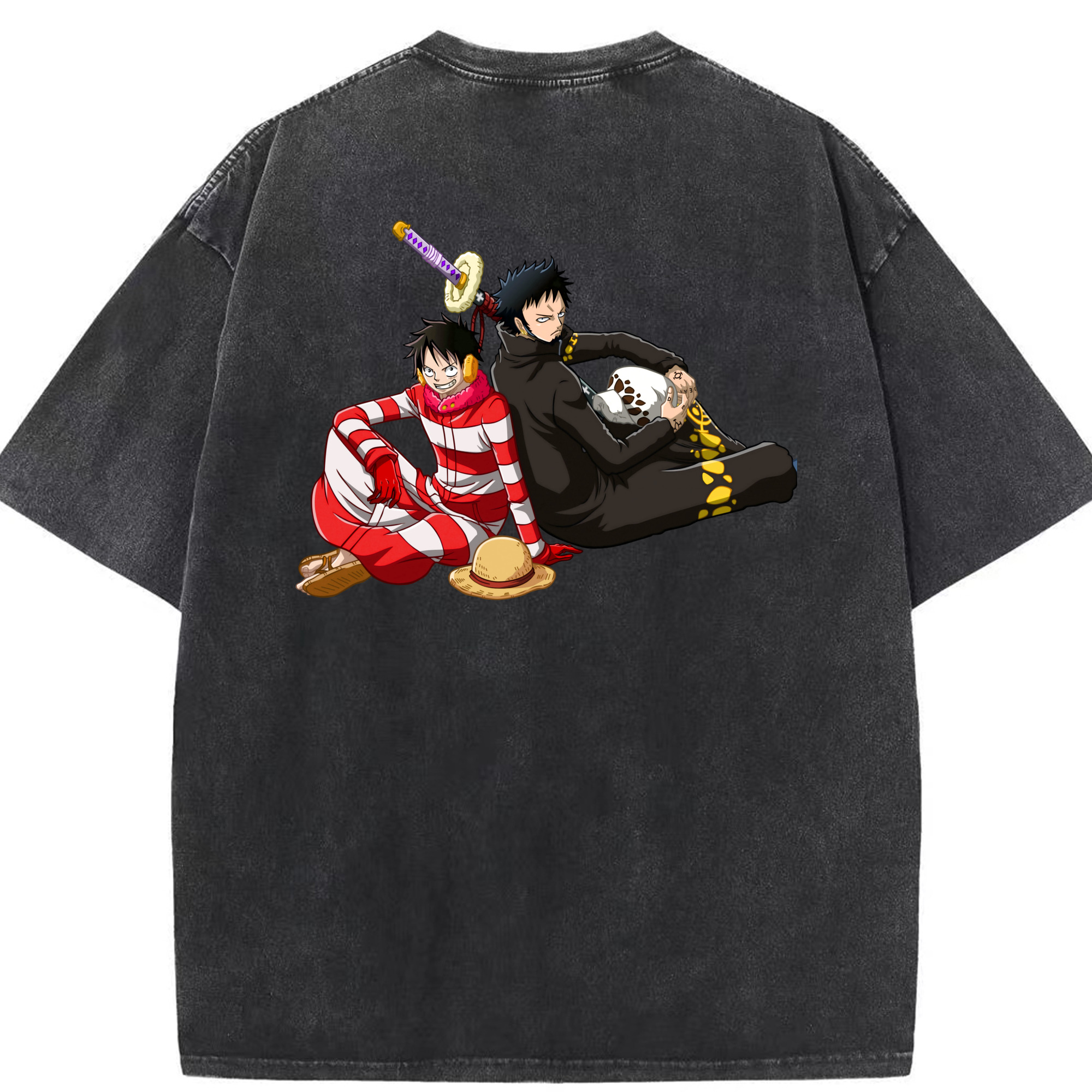 ワンピース モンキー・D・ルフィ ONE PIECE Monkey D. Luffy 綿100% ヴィンテージ風 半袖Tシャツ（背面プリント）