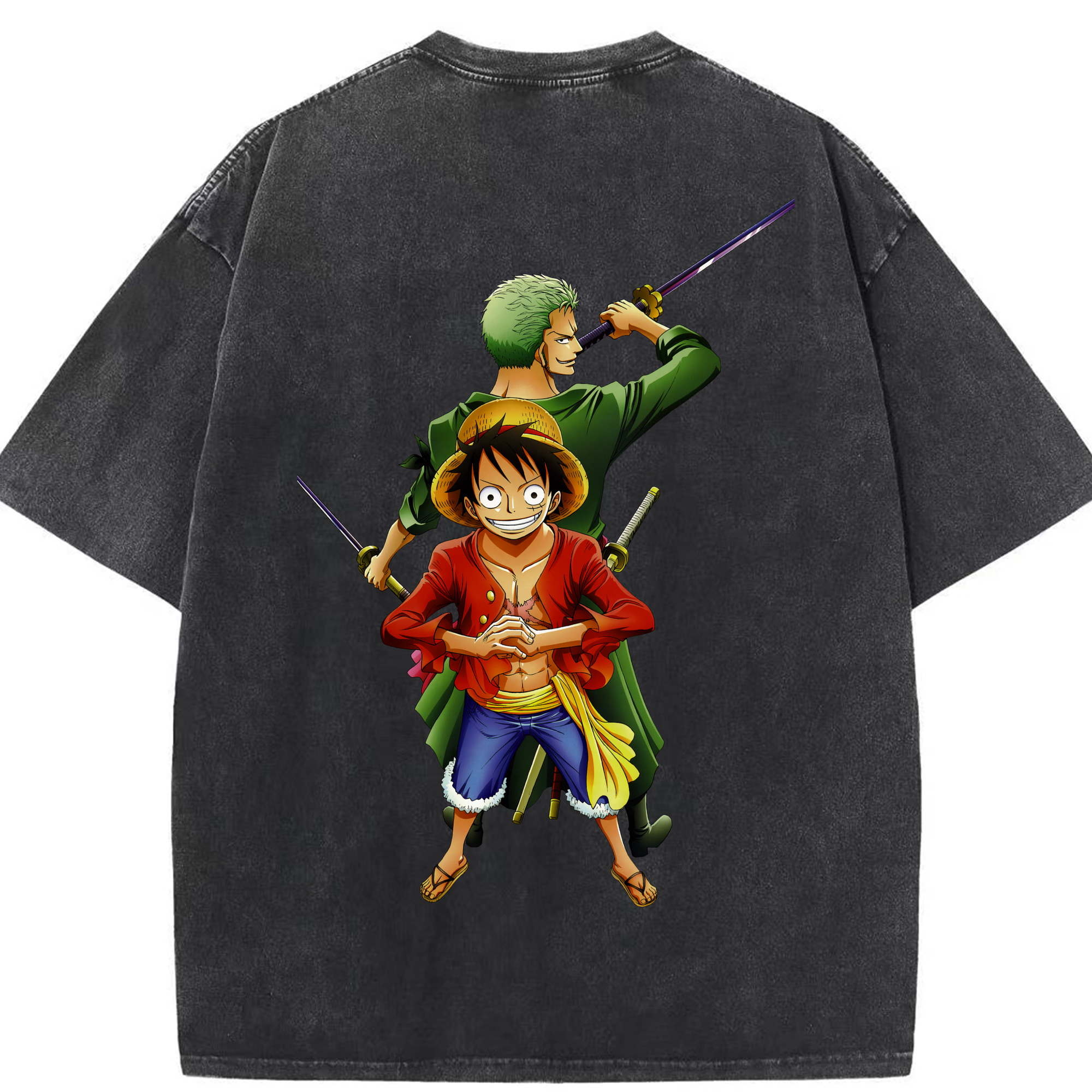 ワンピース モンキー・D・ルフィ ONE PIECE Monkey D. Luffy 綿100% ヴィンテージ風 半袖Tシャツ（背面プリント）
