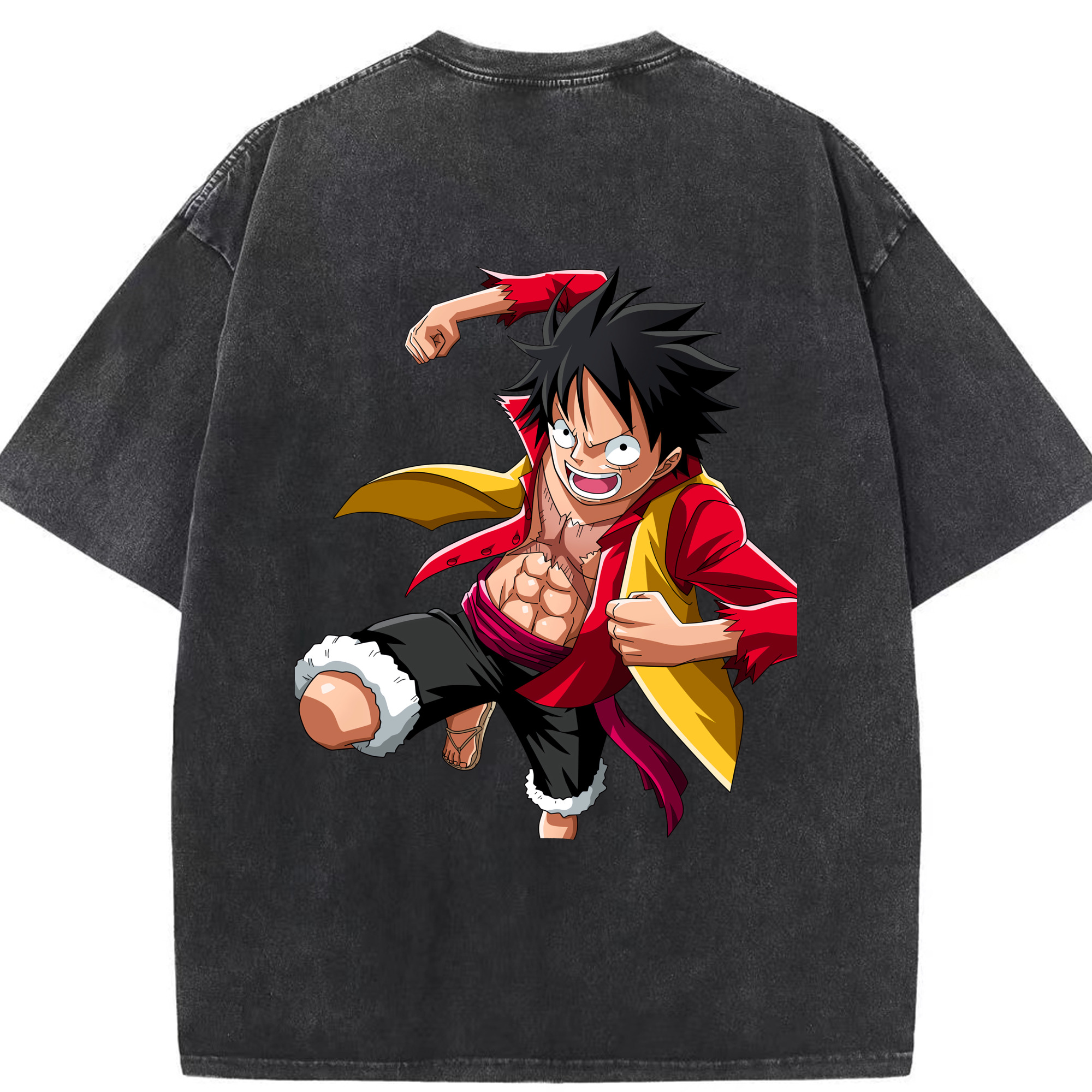 ワンピース モンキー・D・ルフィ ONE PIECE Monkey D. Luffy 綿100% ヴィンテージ風 半袖Tシャツ（背面プリント）