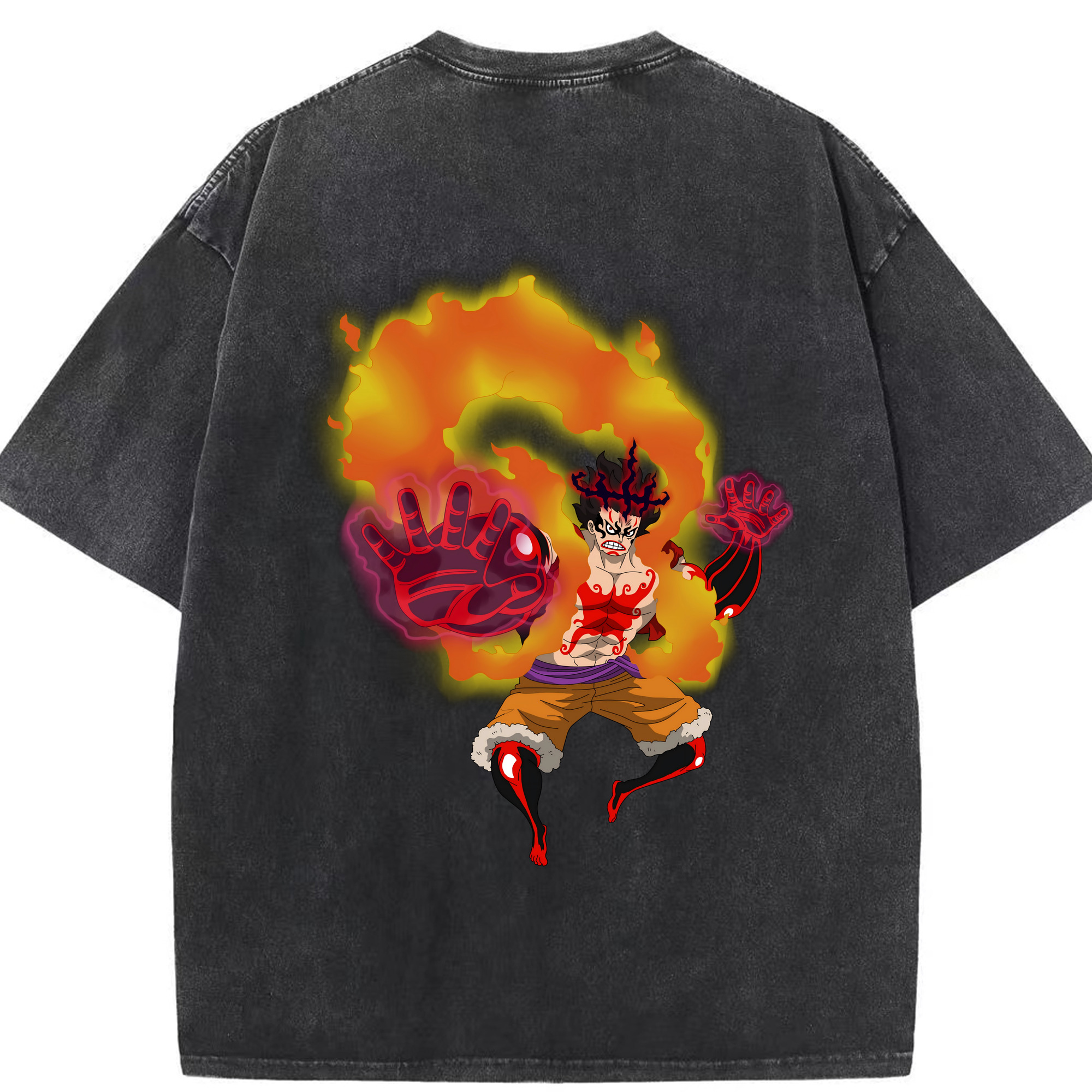 ワンピース モンキー・D・ルフィ ONE PIECE Monkey D. Luffy 綿100% ヴィンテージ風 半袖Tシャツ（背面プリント）
