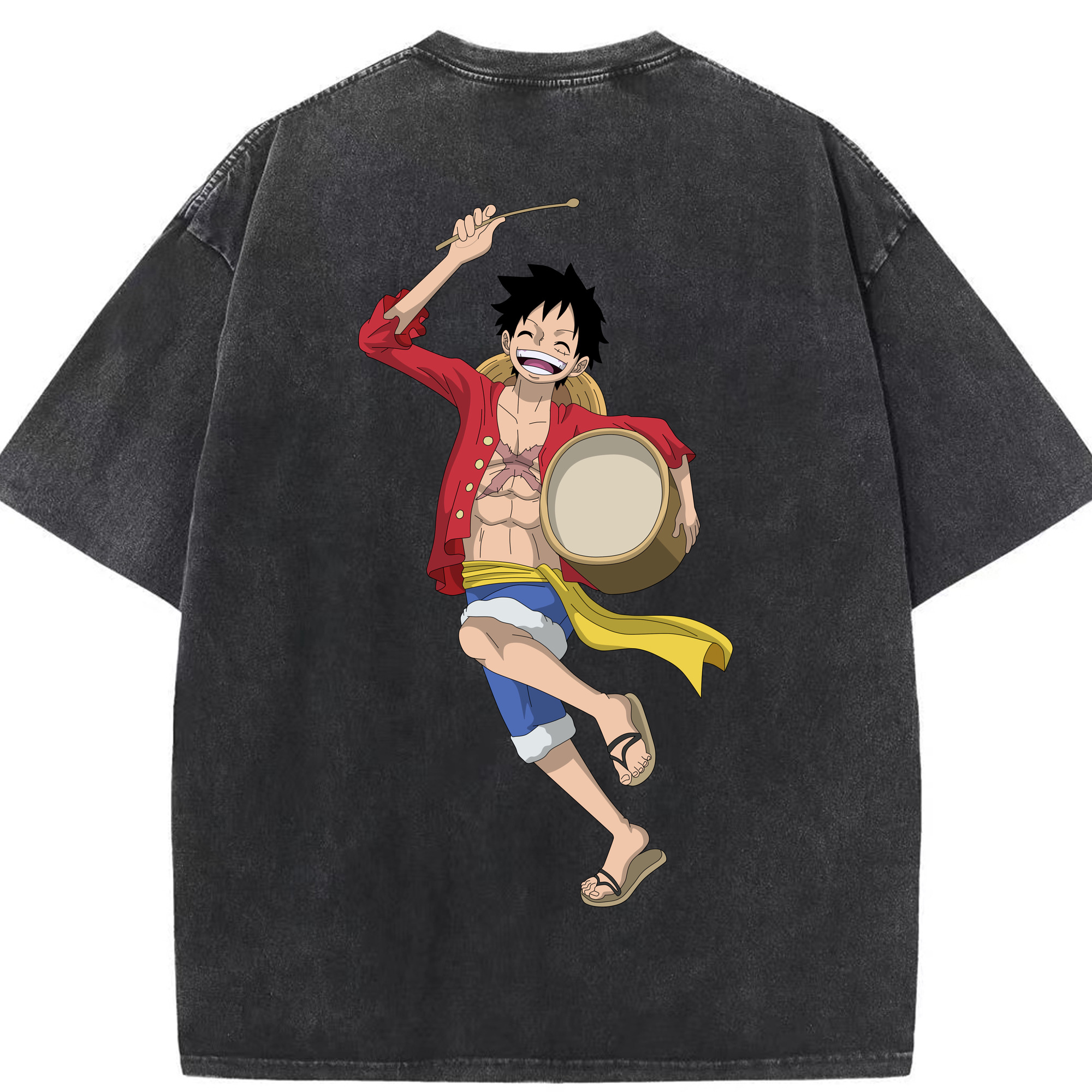 ワンピース モンキー・D・ルフィ ONE PIECE Monkey D. Luffy 綿100% ヴィンテージ風 半袖Tシャツ（背面プリント）