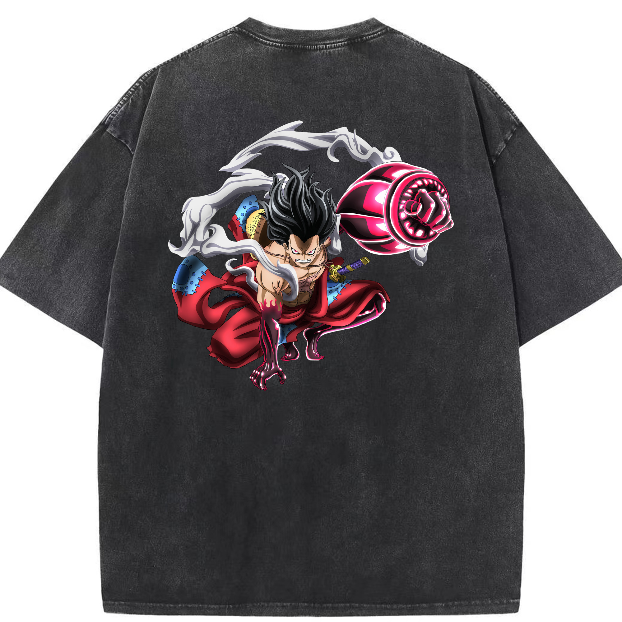 ワンピース モンキー・D・ルフィ ONE PIECE Monkey D. Luffy 綿100% ヴィンテージ風 半袖Tシャツ（背面プリント）