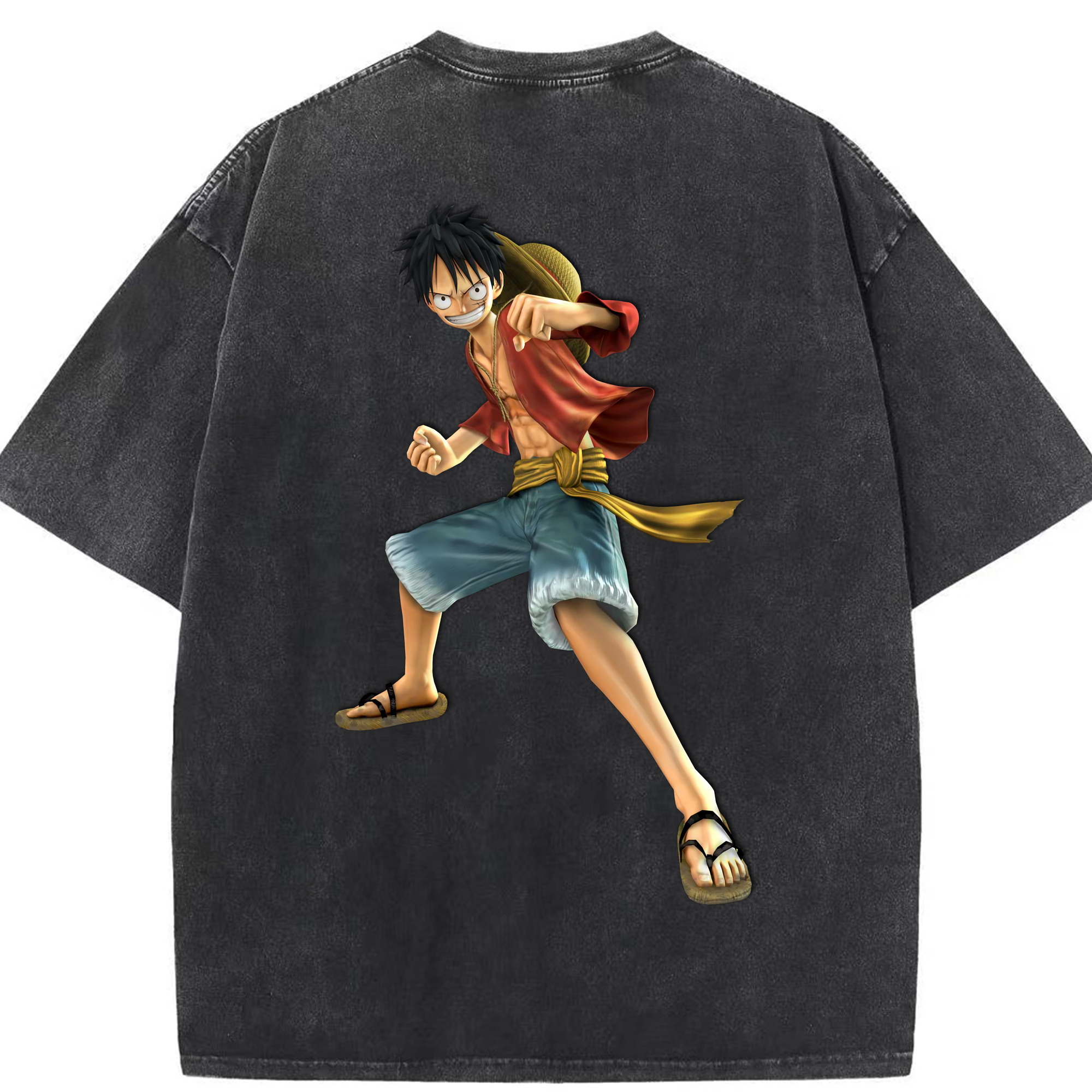 ワンピース モンキー・D・ルフィ ONE PIECE Monkey D. Luffy 綿100% ヴィンテージ風 半袖Tシャツ（背面プリント）