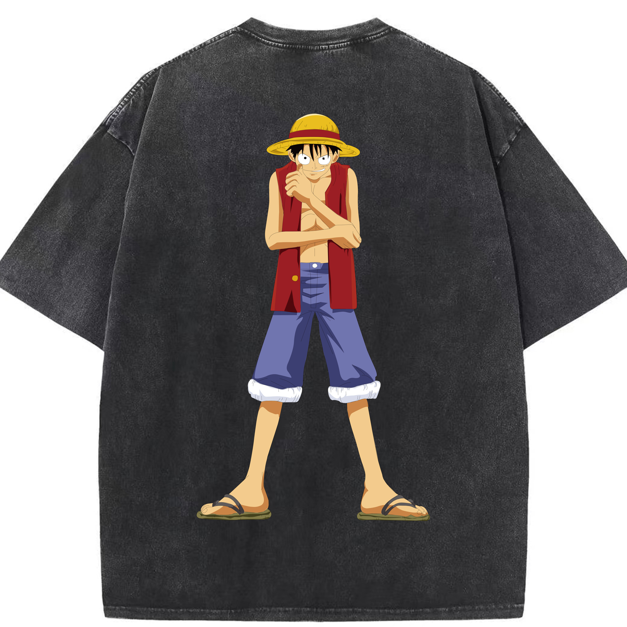ワンピース モンキー・D・ルフィ ONE PIECE Monkey D. Luffy 綿100% ヴィンテージ風 半袖Tシャツ（背面プリント）