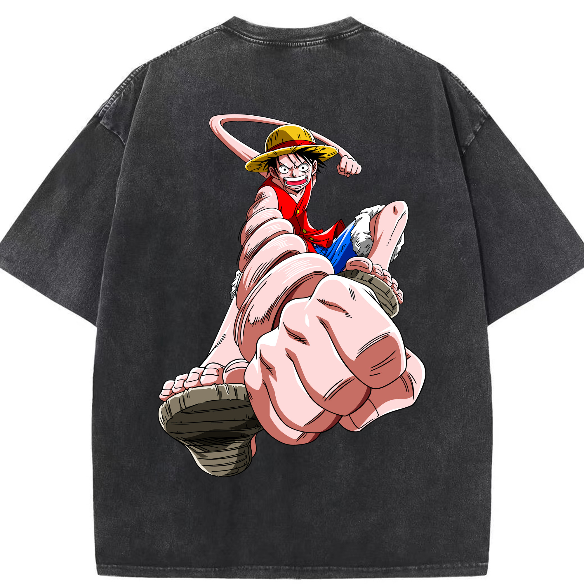 ワンピース モンキー・D・ルフィ ONE PIECE Monkey D. Luffy 綿100% ヴィンテージ風 半袖Tシャツ（背面プリント）