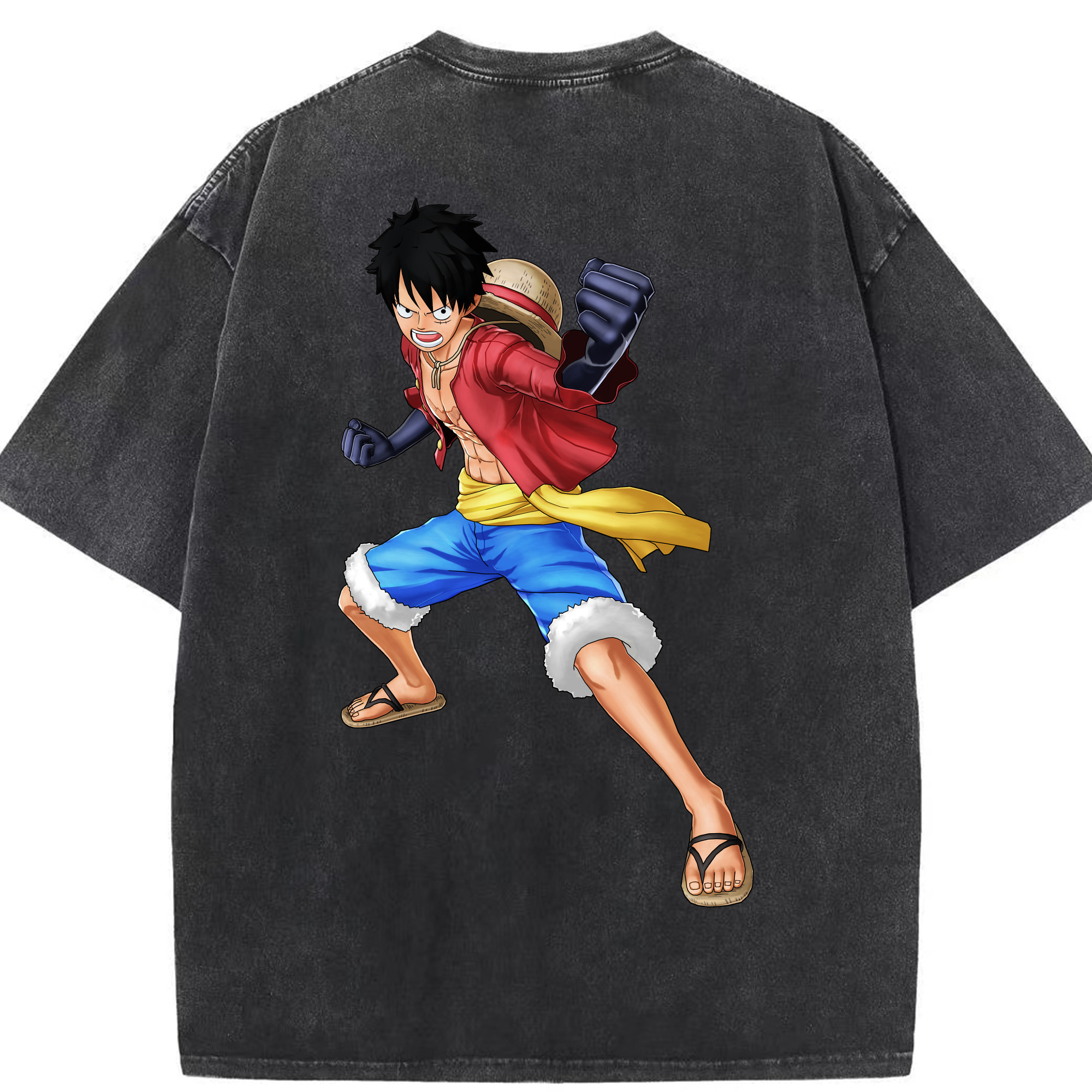 ワンピース モンキー・D・ルフィ ONE PIECE Monkey D. Luffy 綿100% ヴィンテージ風 半袖Tシャツ（背面プリント）
