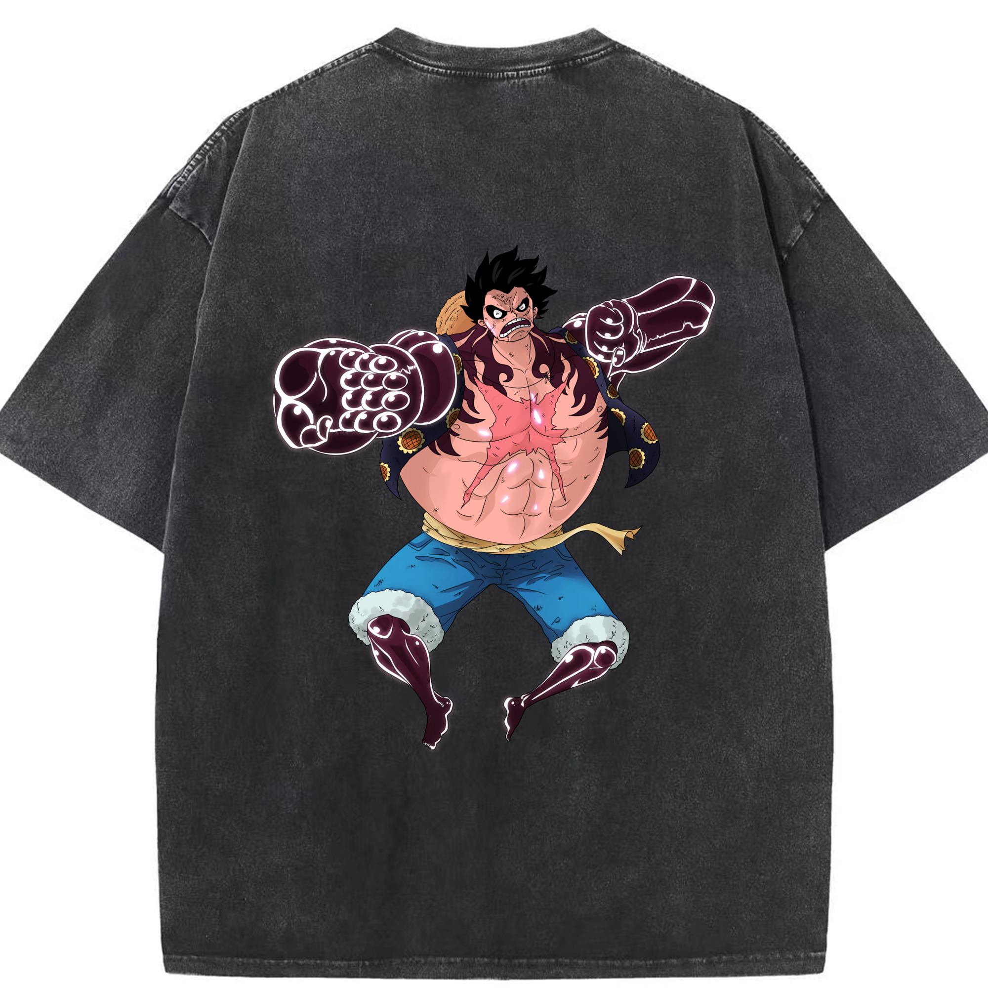 ワンピース モンキー・D・ルフィ ONE PIECE Monkey D. Luffy 綿100% ヴィンテージ風 半袖Tシャツ（背面プリント）
