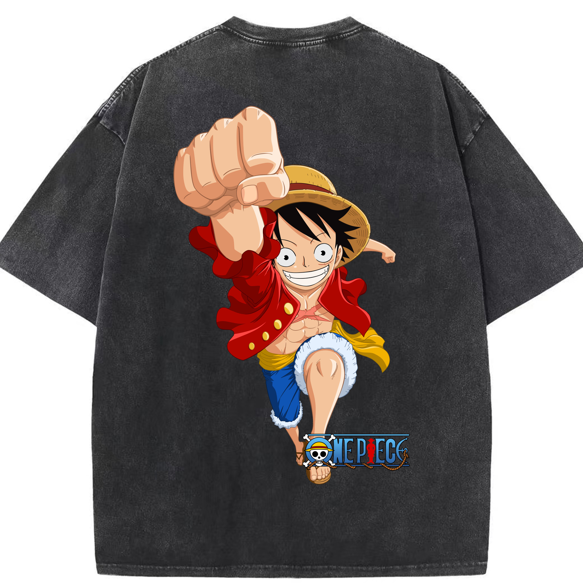 ワンピース モンキー・D・ルフィ ONE PIECE Monkey D. Luffy 綿100% ヴィンテージ風 半袖Tシャツ（背面プリント）