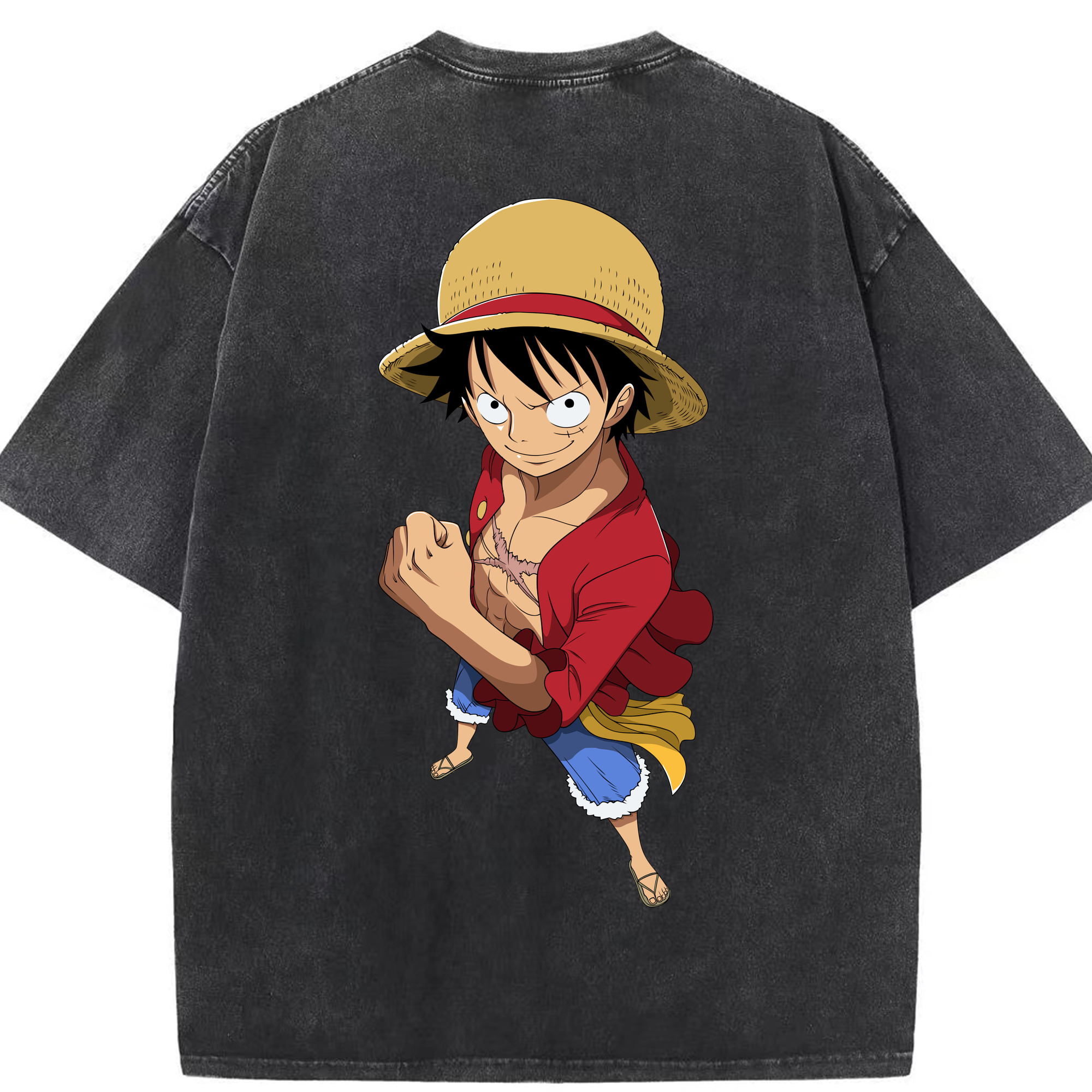 ワンピース モンキー・D・ルフィ ONE PIECE Monkey D. Luffy 綿100% ヴィンテージ風 半袖Tシャツ（背面プリント）