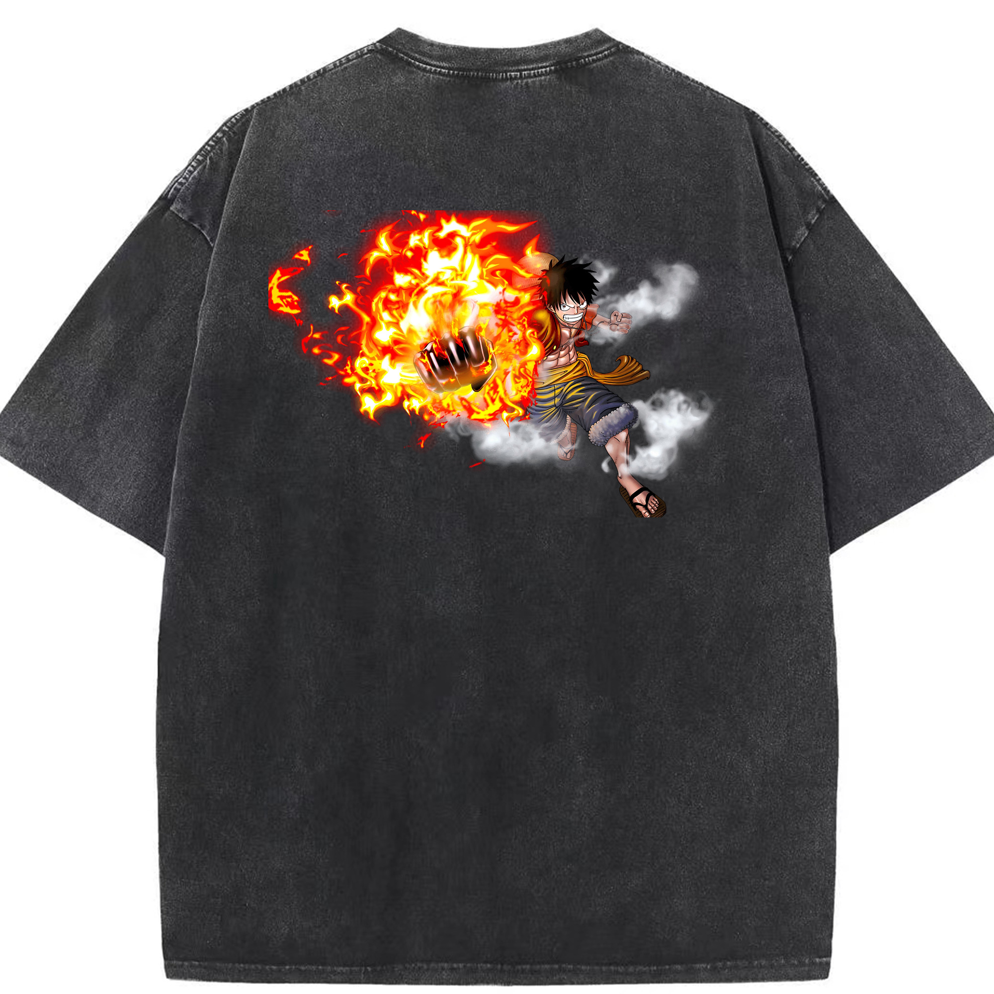 ワンピース モンキー・D・ルフィ ONE PIECE Monkey D. Luffy 綿100% ヴィンテージ風 半袖Tシャツ（背面プリント）