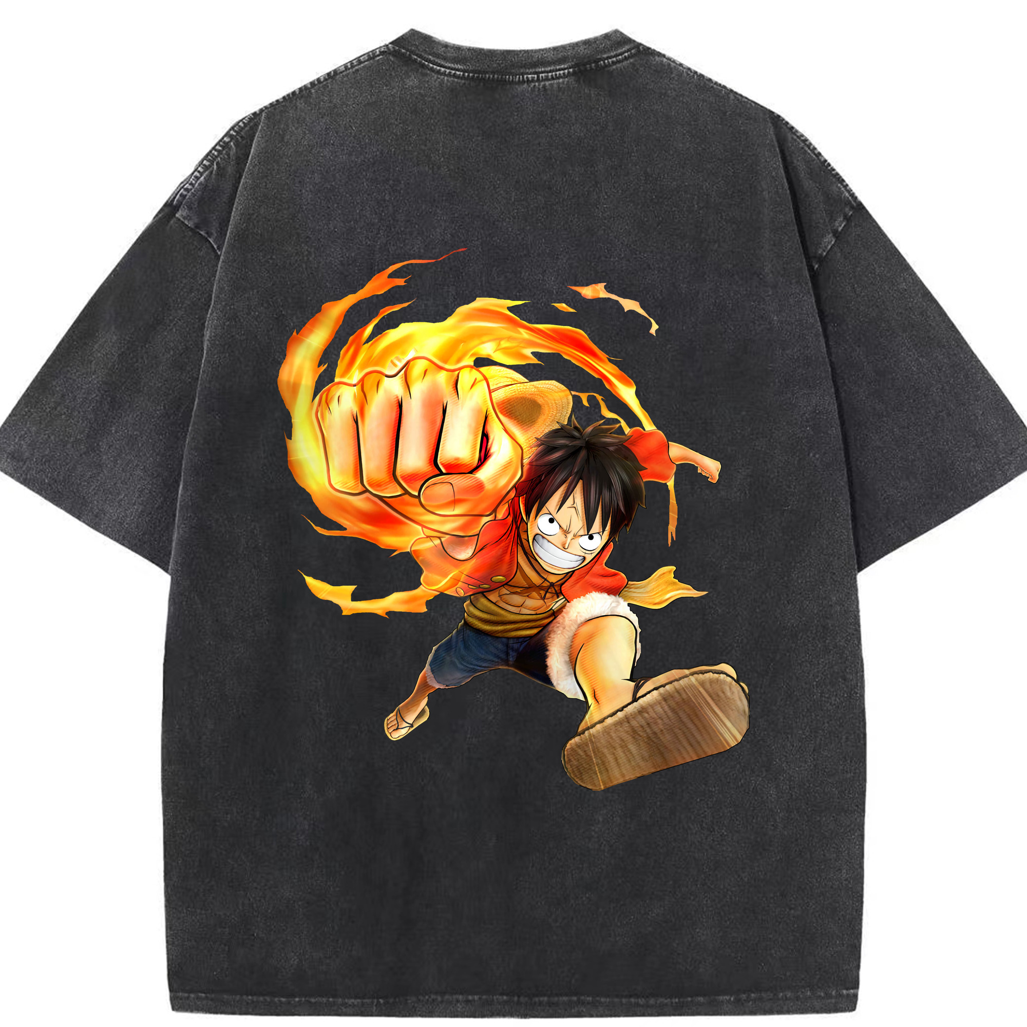 ワンピース モンキー・D・ルフィ ONE PIECE Monkey D. Luffy 綿100% ヴィンテージ風 半袖Tシャツ（背面プリント）