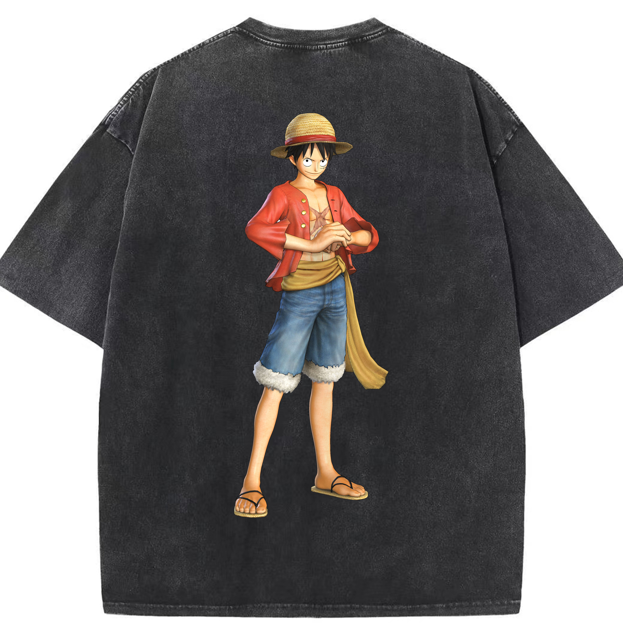 ワンピース モンキー・D・ルフィ ONE PIECE Monkey D. Luffy 綿100% ヴィンテージ風 半袖Tシャツ（背面プリント）