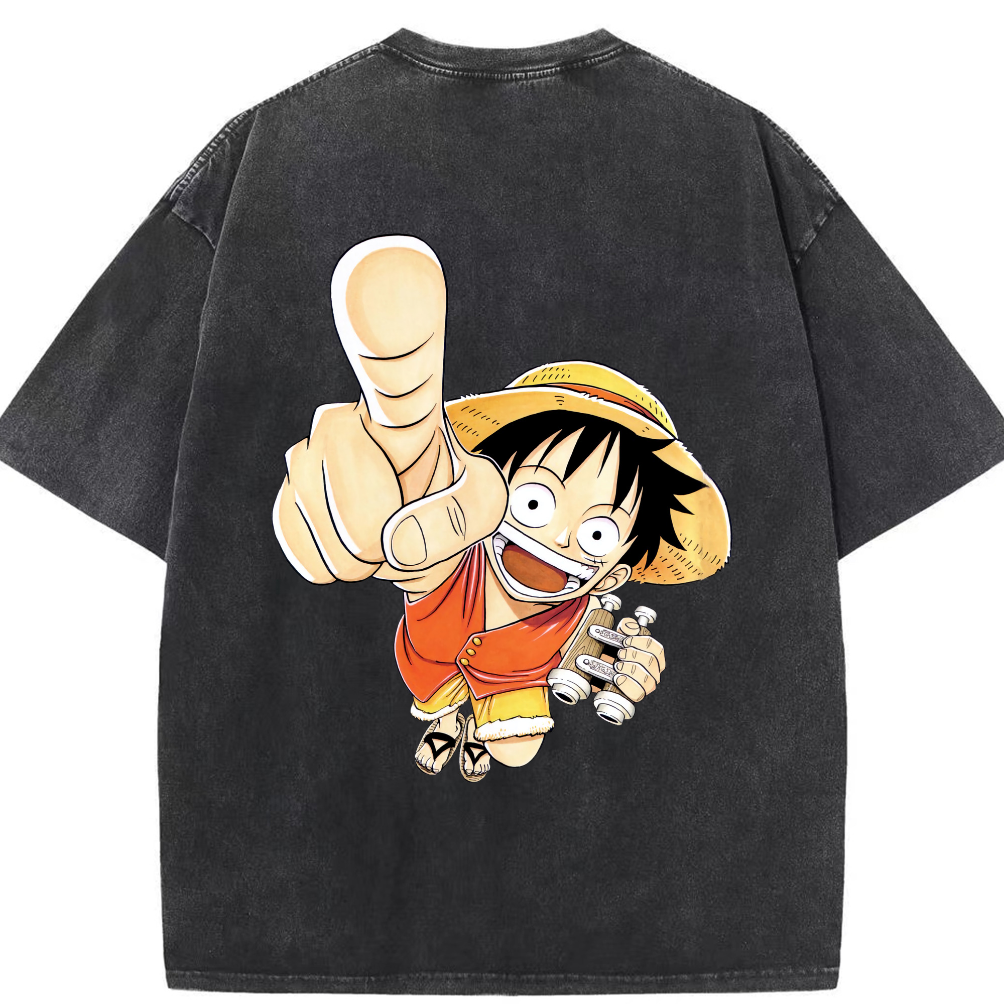 ワンピース モンキー・D・ルフィ ONE PIECE Monkey D. Luffy 綿100% ヴィンテージ風 半袖Tシャツ（背面プリント）